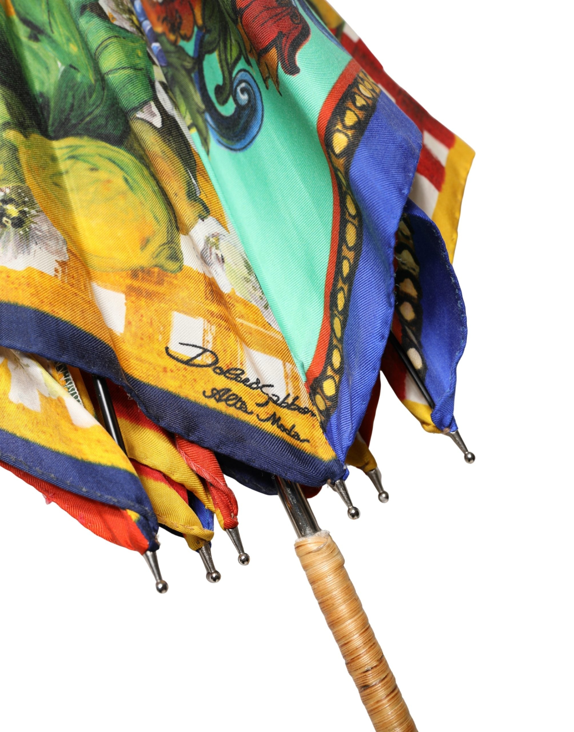 Multicolor Carretto Siciliano Print Collapsible Umbrella - ventzia