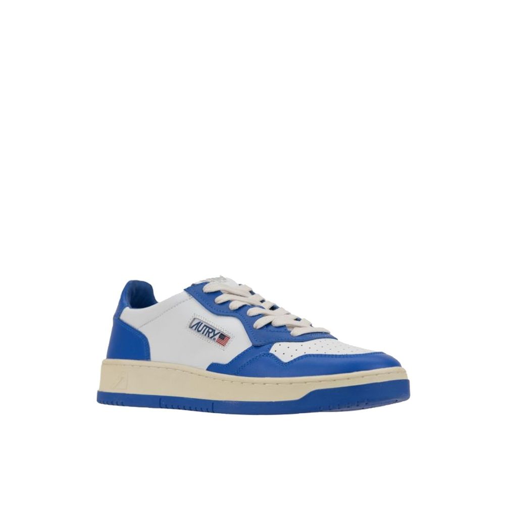 Blue Leather Low Top Sneakers - ventzia
