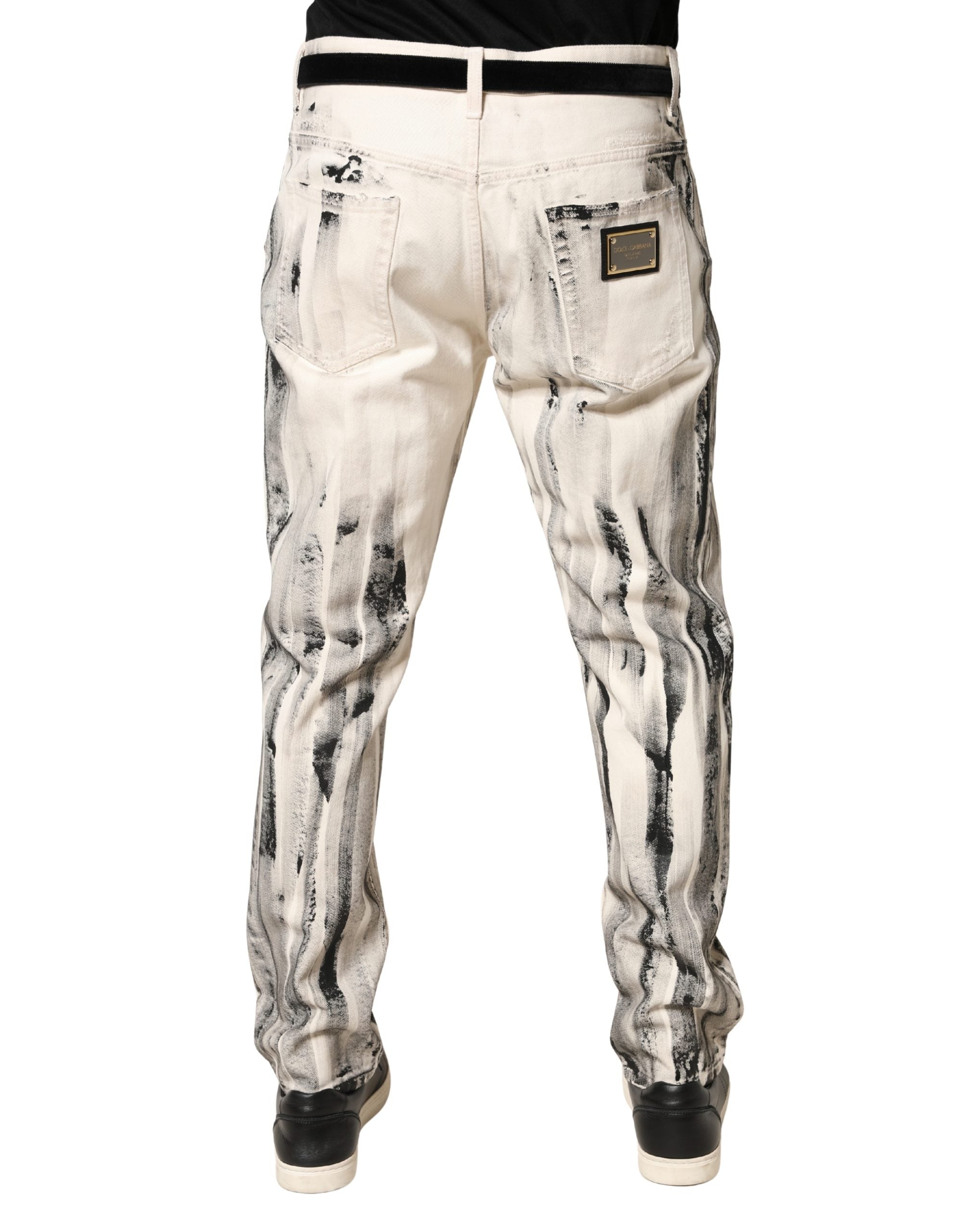 White Distressed Paint Print LooseDenim Jeans - ventzia