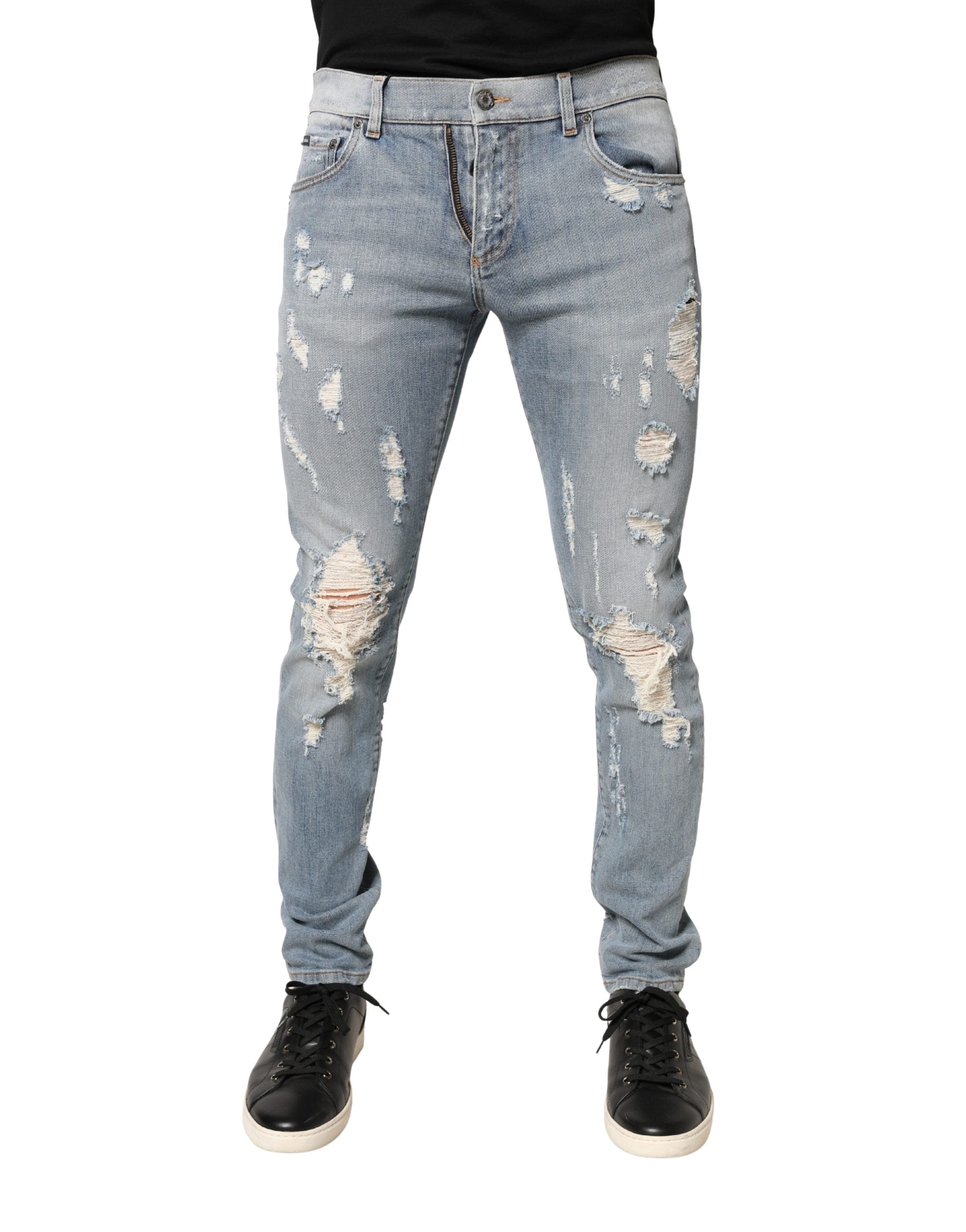 Light Blue Distressed Skinny Men Denim Jeans - ventzia