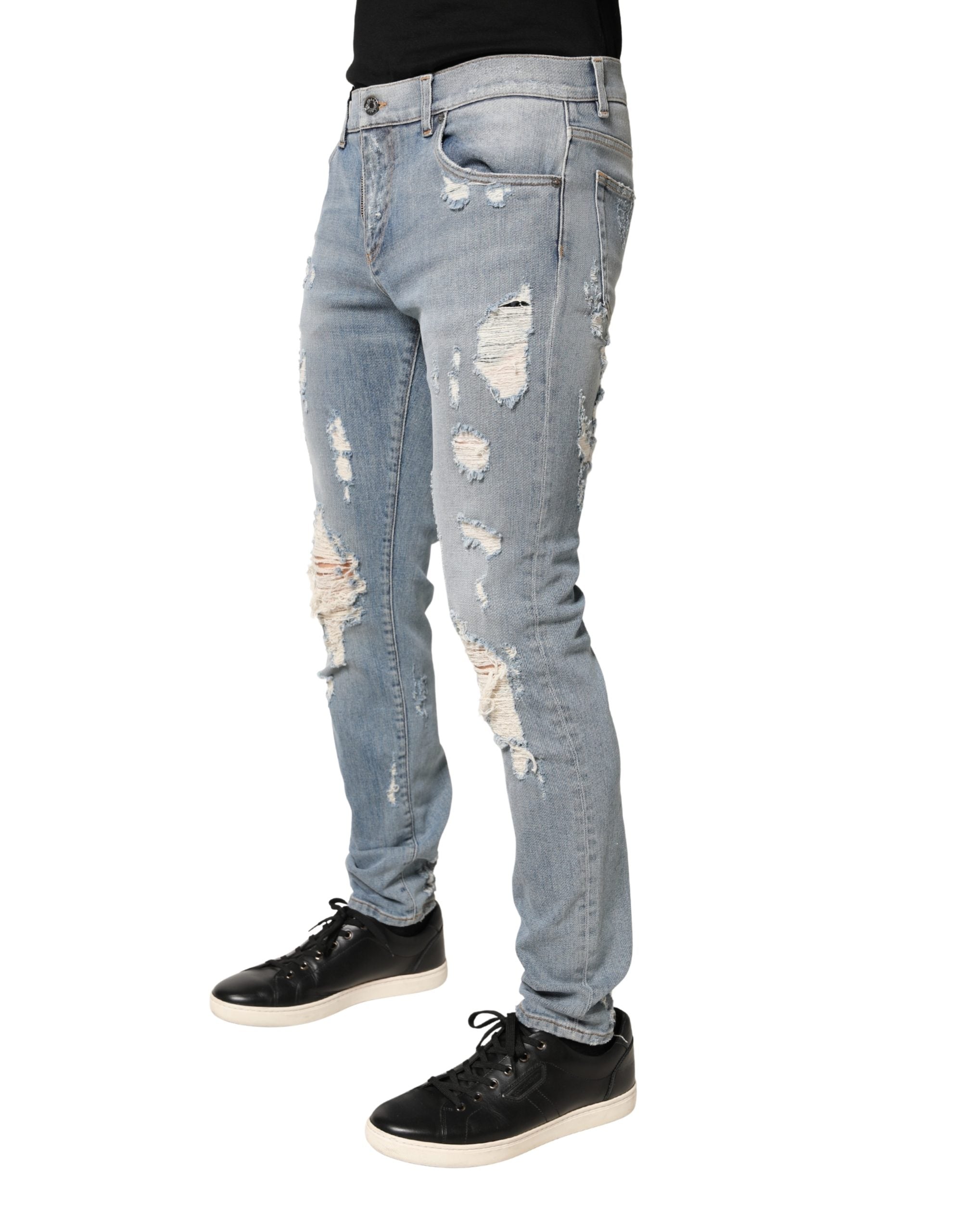 Light Blue Distressed Skinny Men Denim Jeans - ventzia