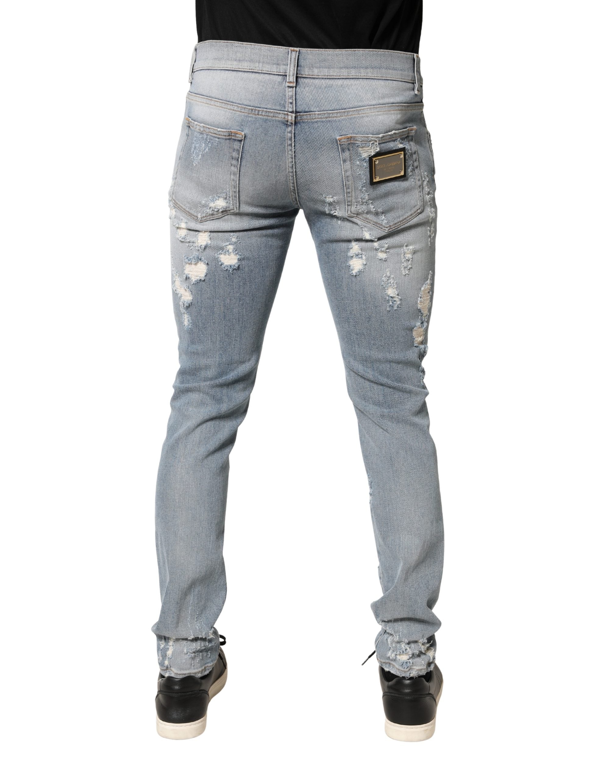 Light Blue Distressed Skinny Men Denim Jeans - ventzia
