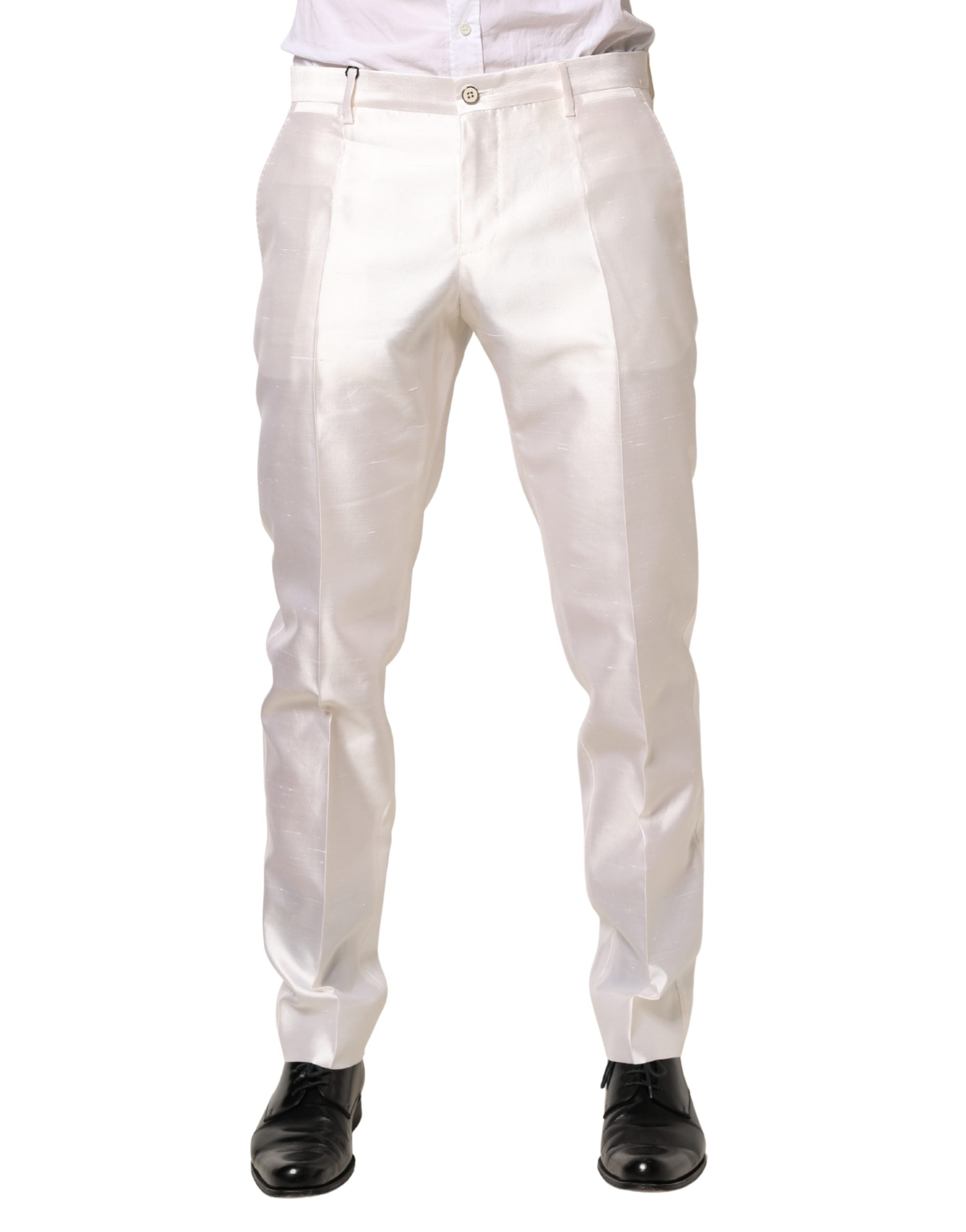 White Silk Satin Dress Formal Trouser Pants - ventzia