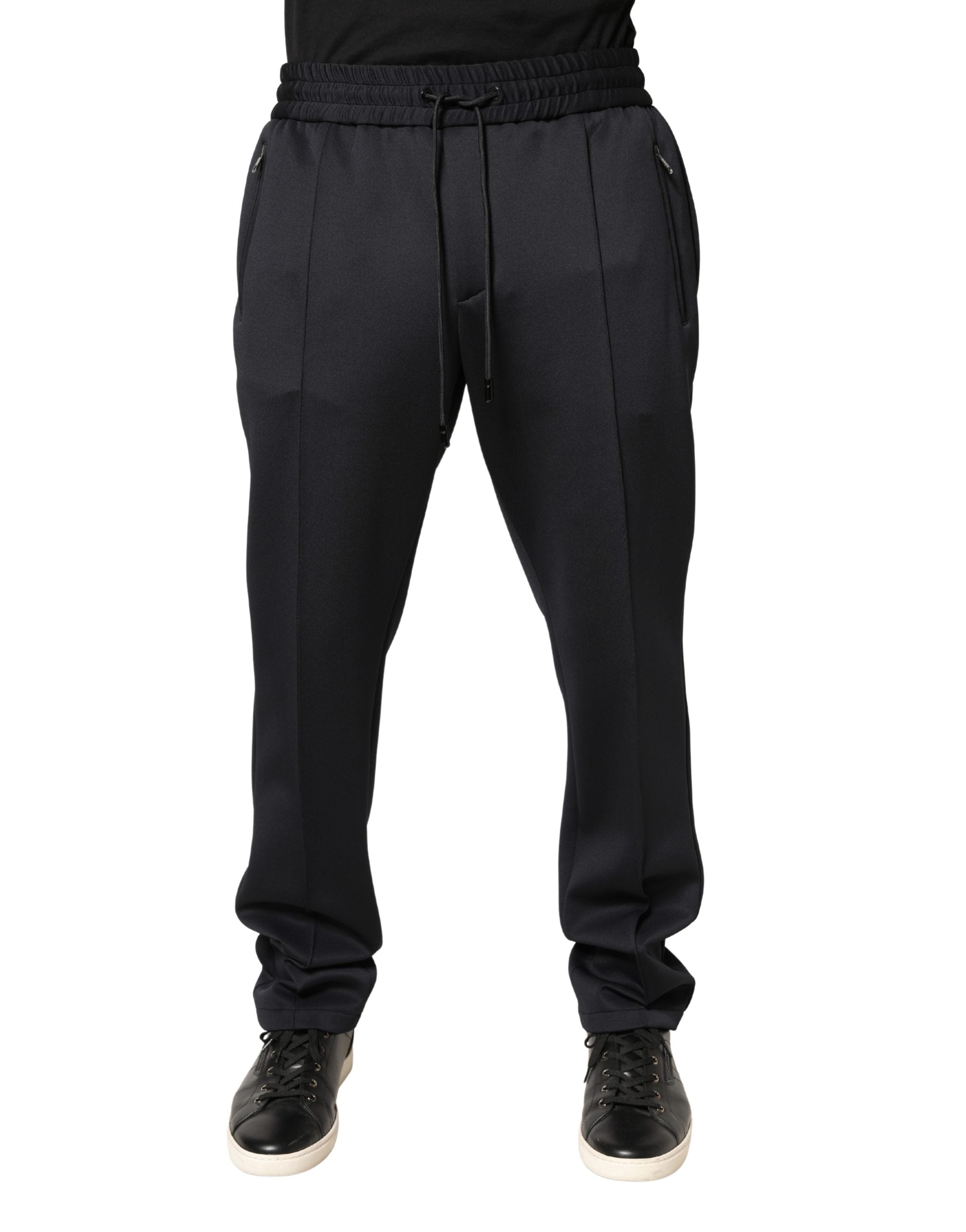Black Polyester Skinny Jogger Trouser Pants - ventzia
