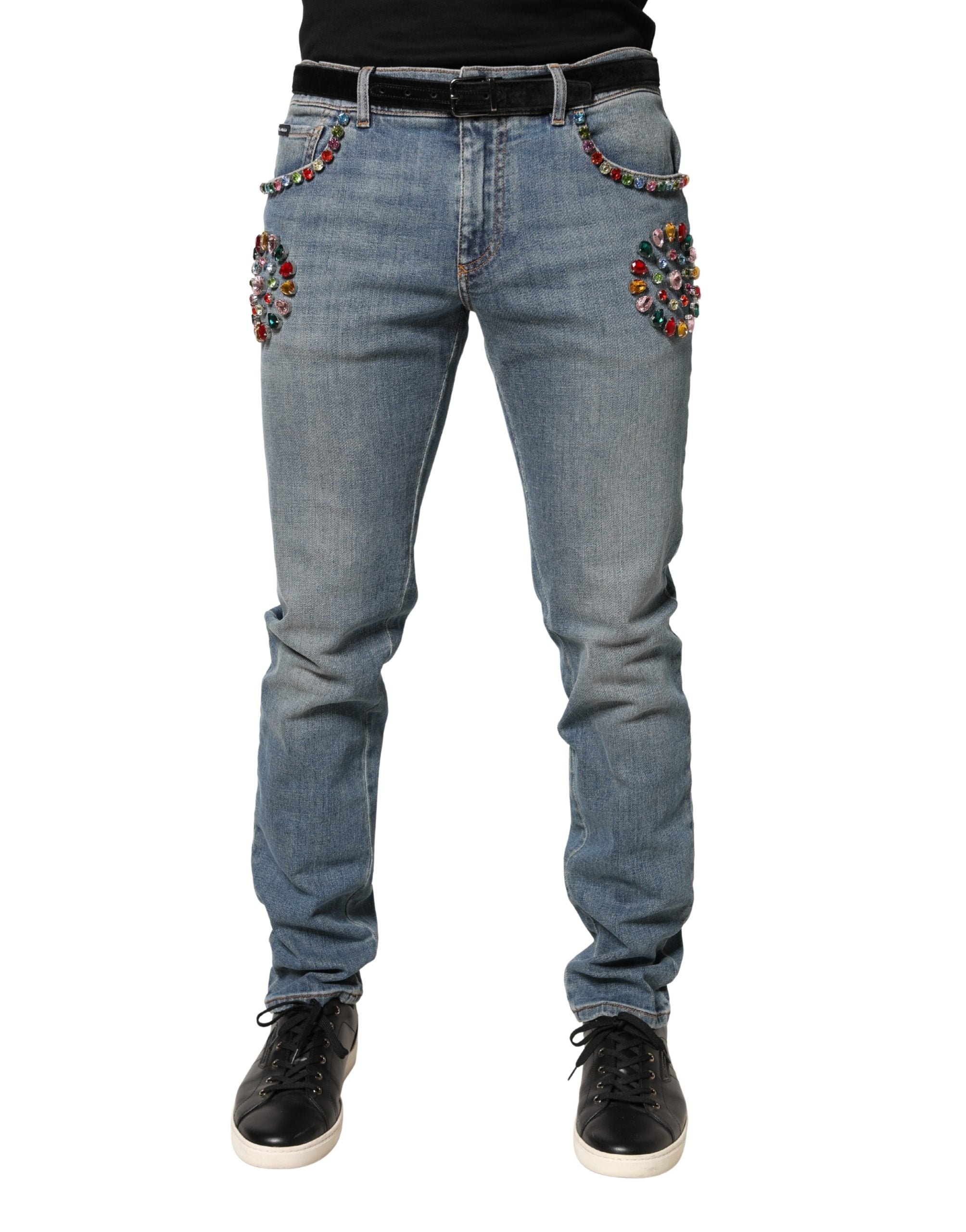Blue Embellished Loose Cotton Men Denim Jeans - ventzia