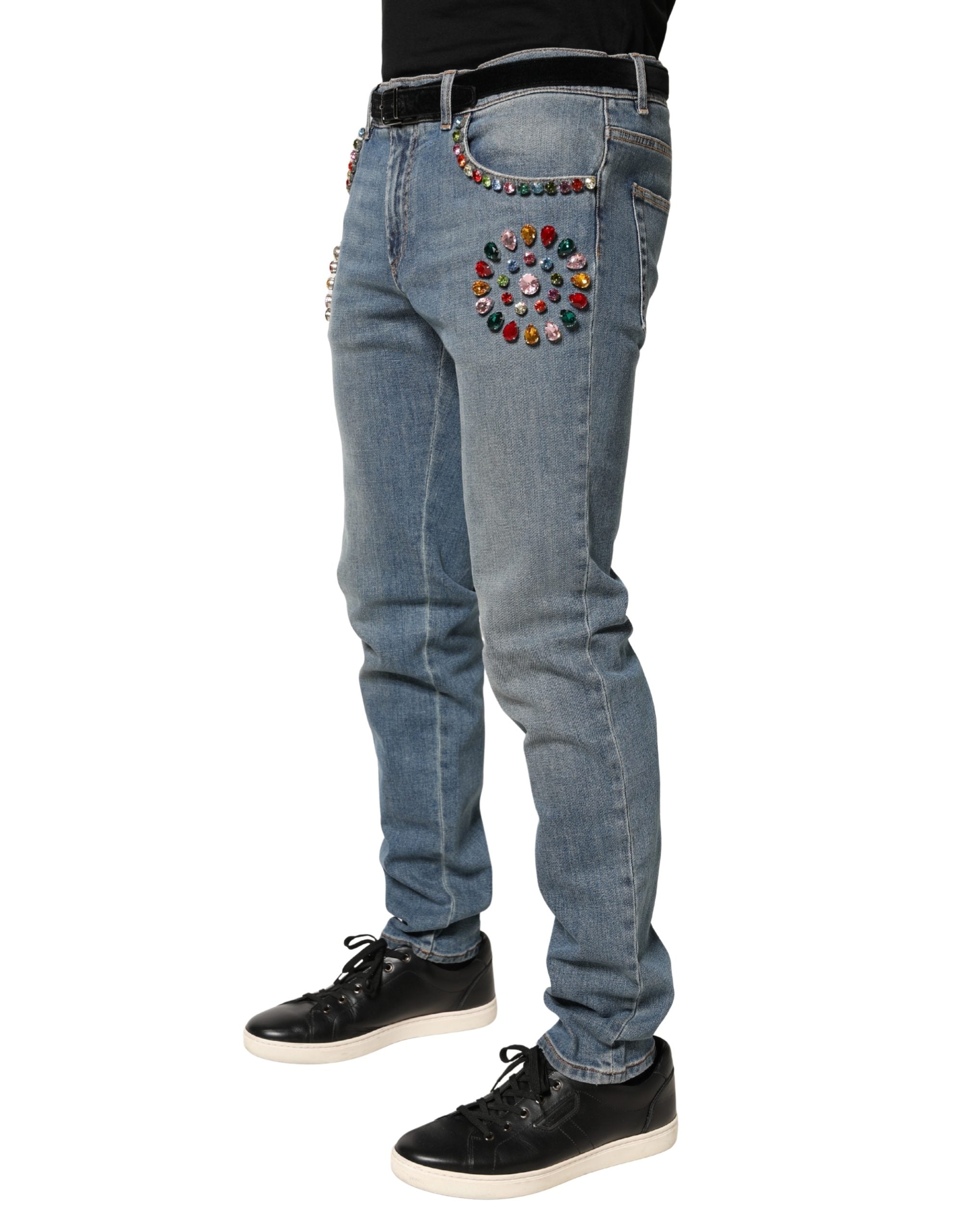 Blue Embellished Loose Cotton Men Denim Jeans - ventzia