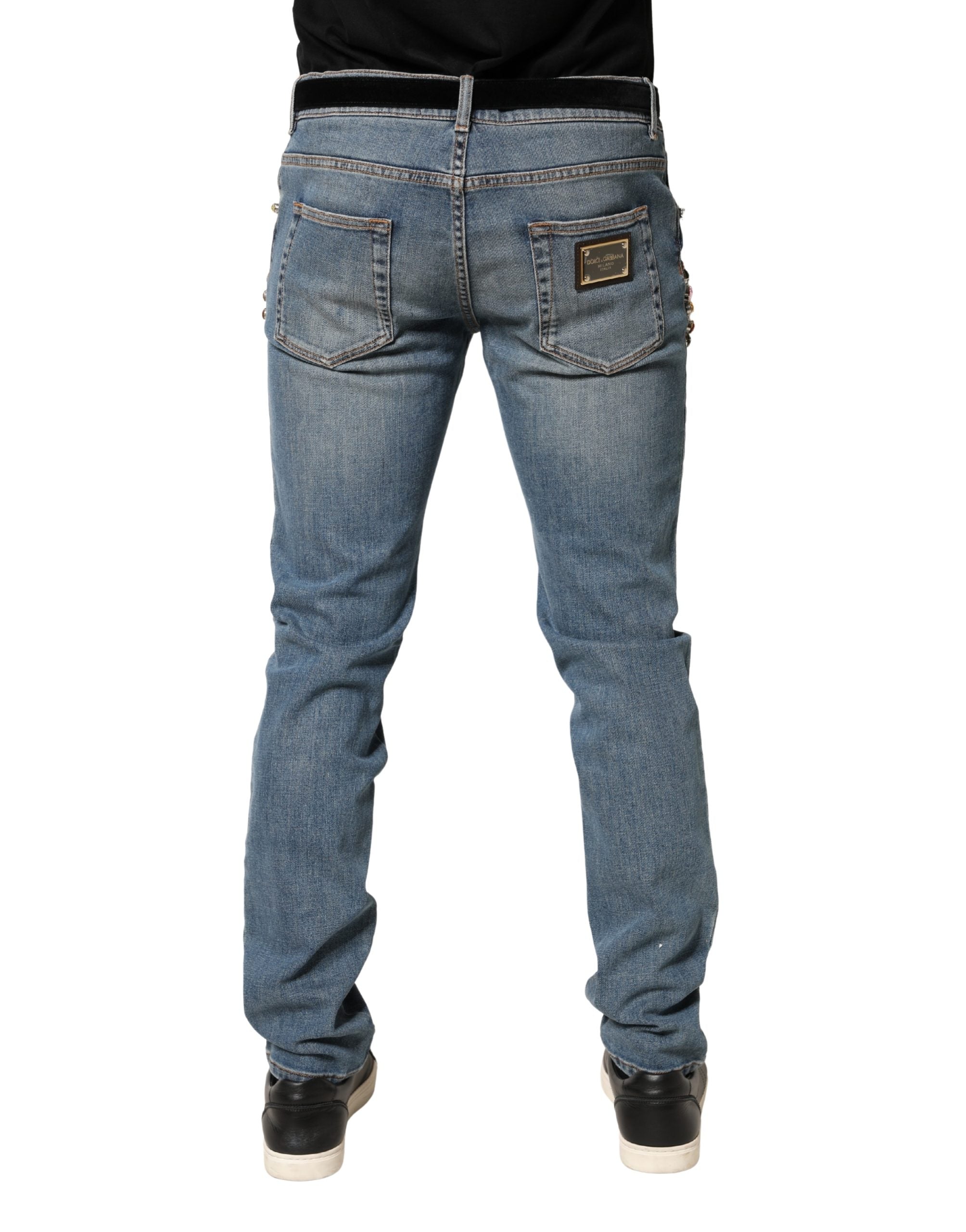 Blue Embellished Loose Cotton Men Denim Jeans - ventzia