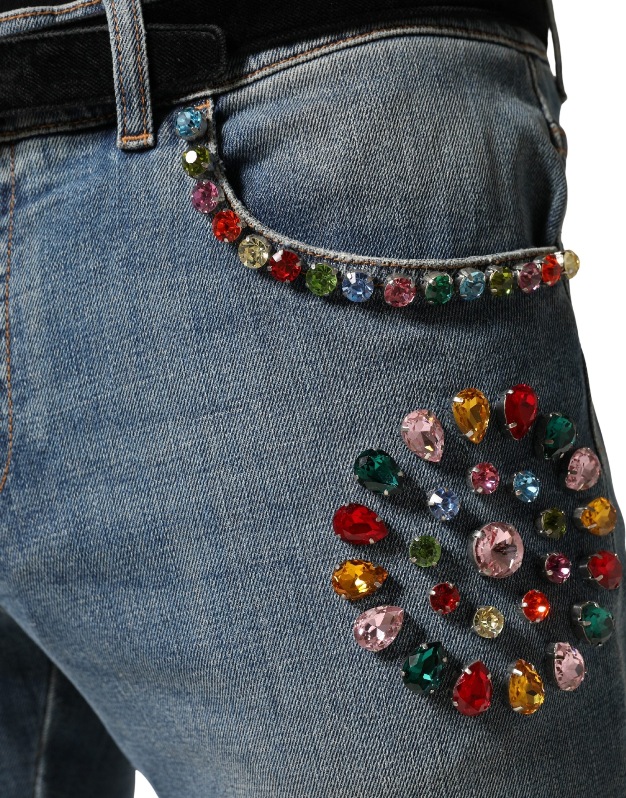 Blue Embellished Loose Cotton Men Denim Jeans - ventzia