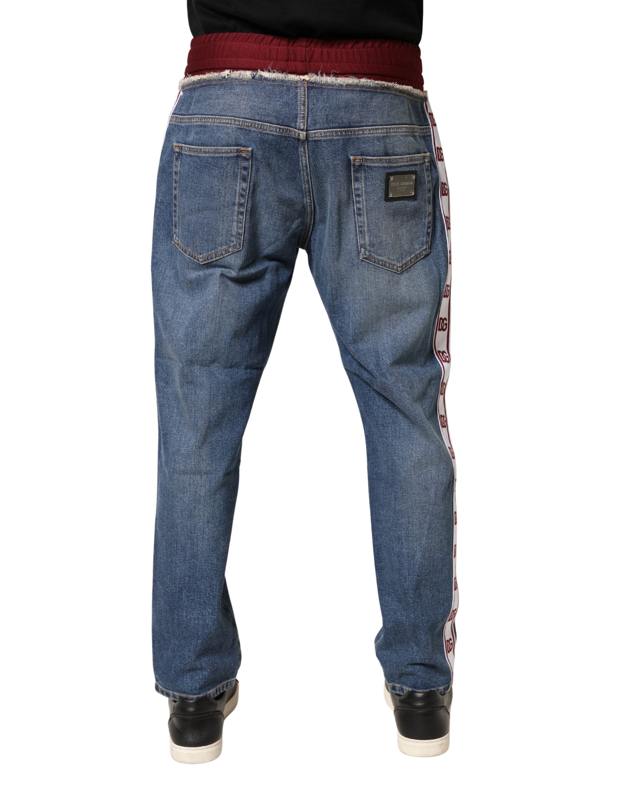 Blue Cotton Drawstring Straight Denim Jeans - ventzia