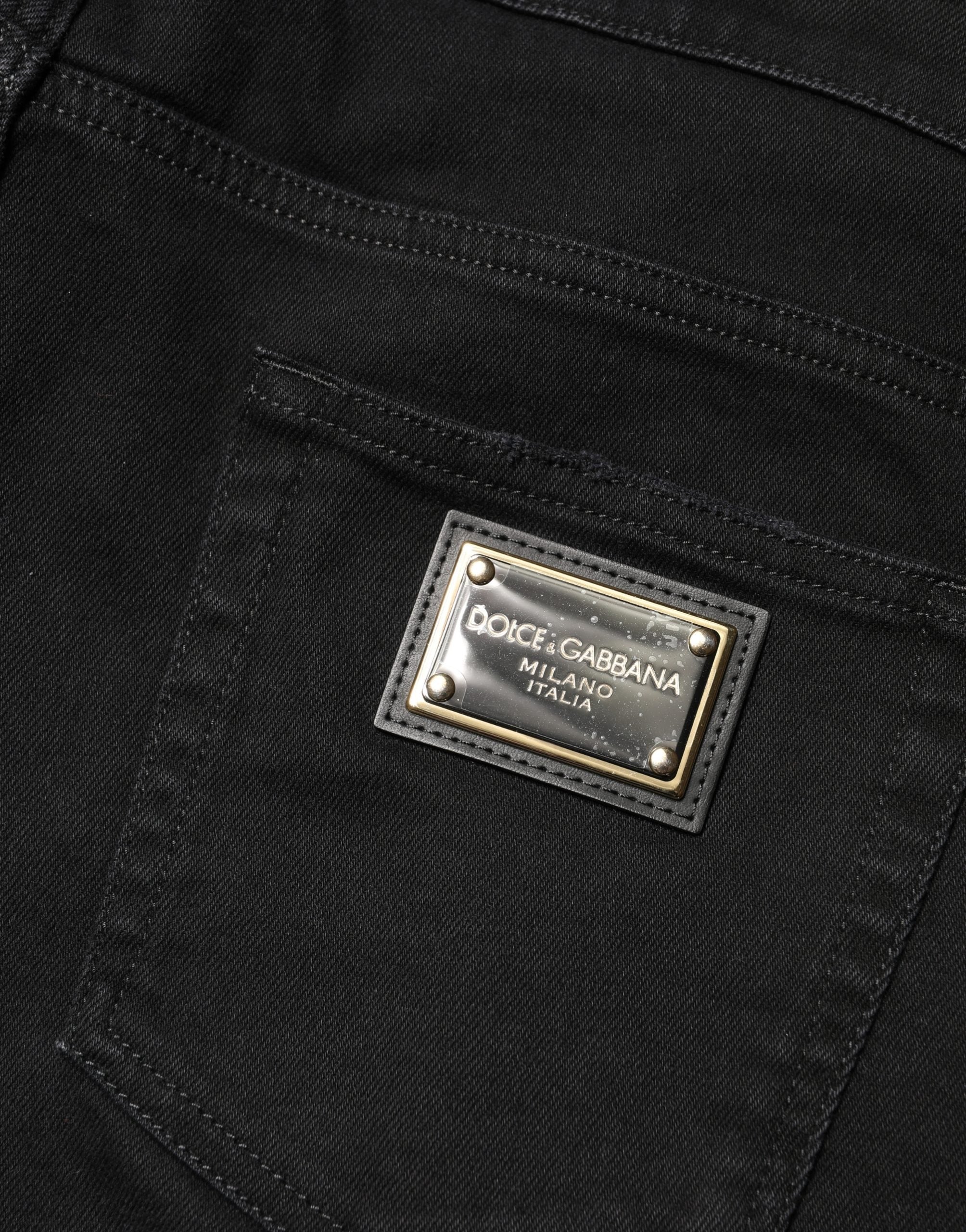 Black Tattered Skinny Cotton Denim Jeans - ventzia