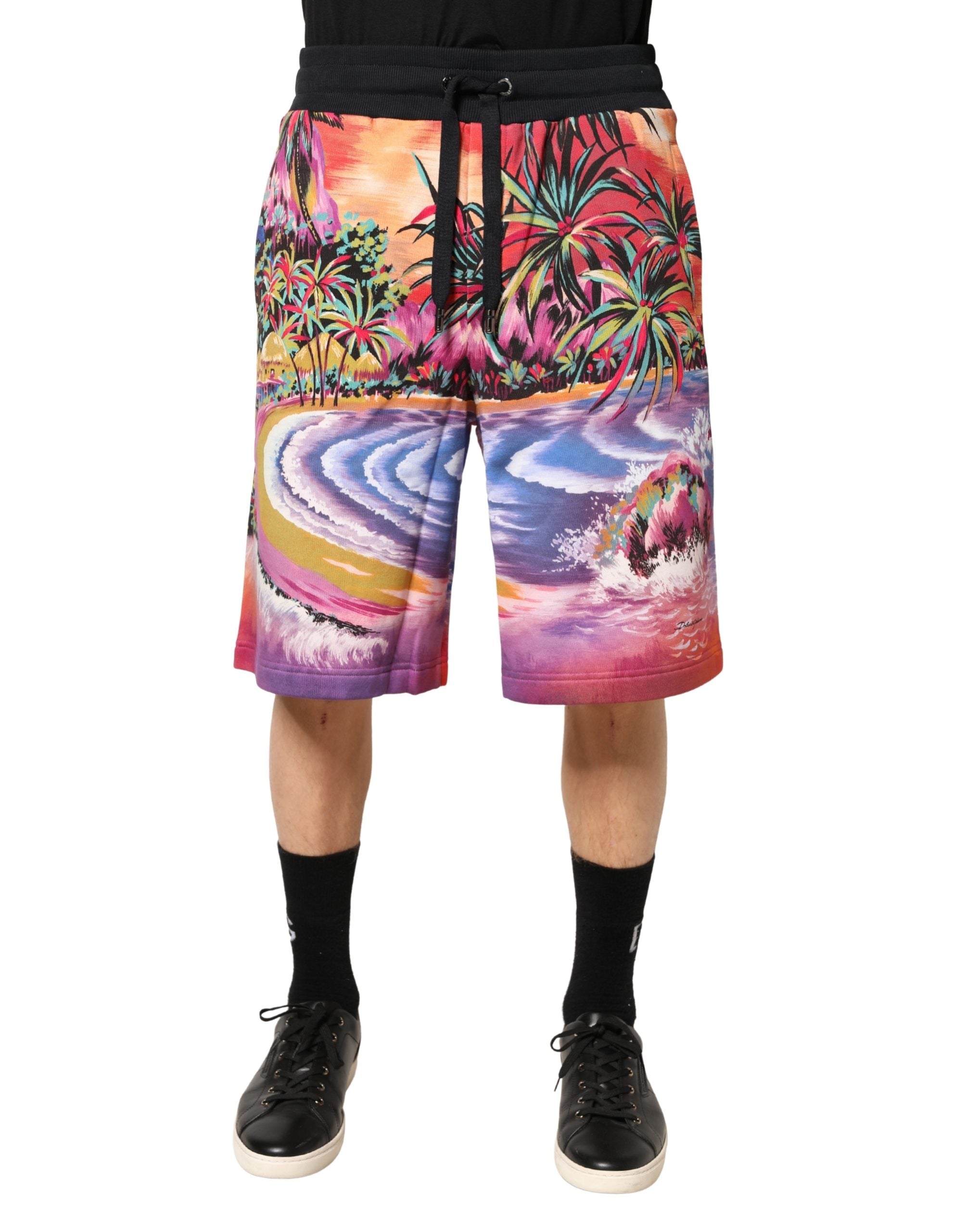 Multicolor Graphic Print Cotton Bermuda Shorts - ventzia