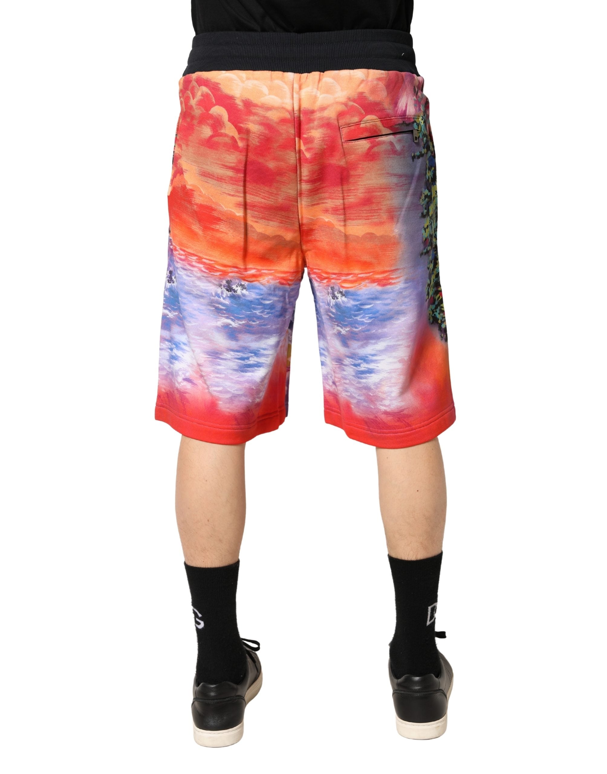 Multicolor Graphic Print Cotton Bermuda Shorts - ventzia