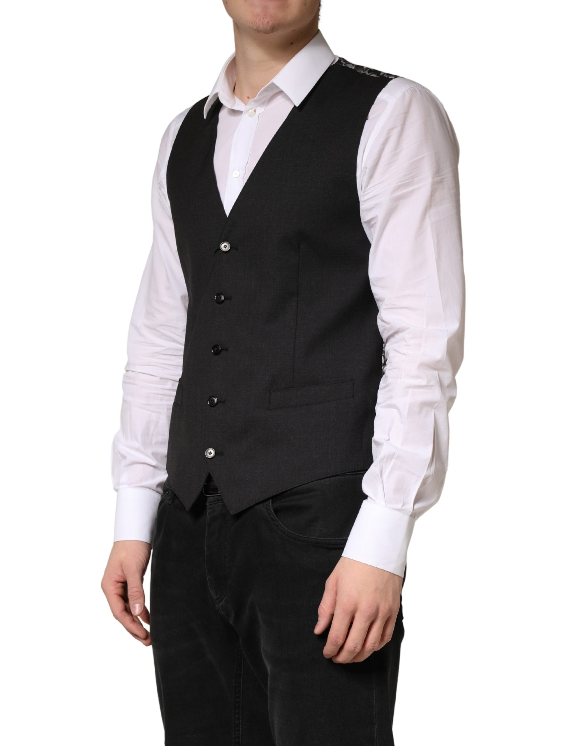 Black Wool Dress Men Formal Waistcoat Vest - ventzia