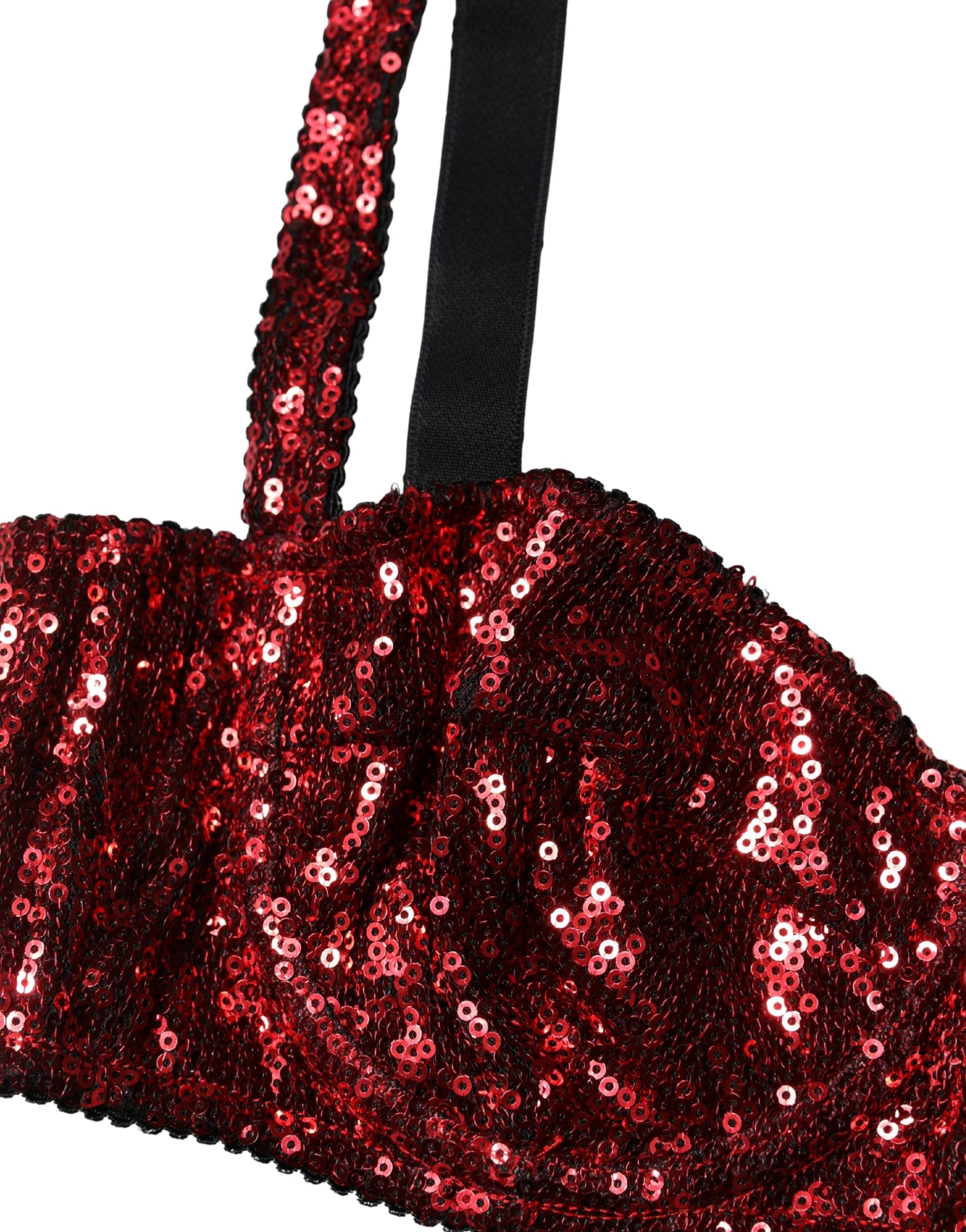 Red Sequined Nylon Balconnet Bra Underwear - ventzia