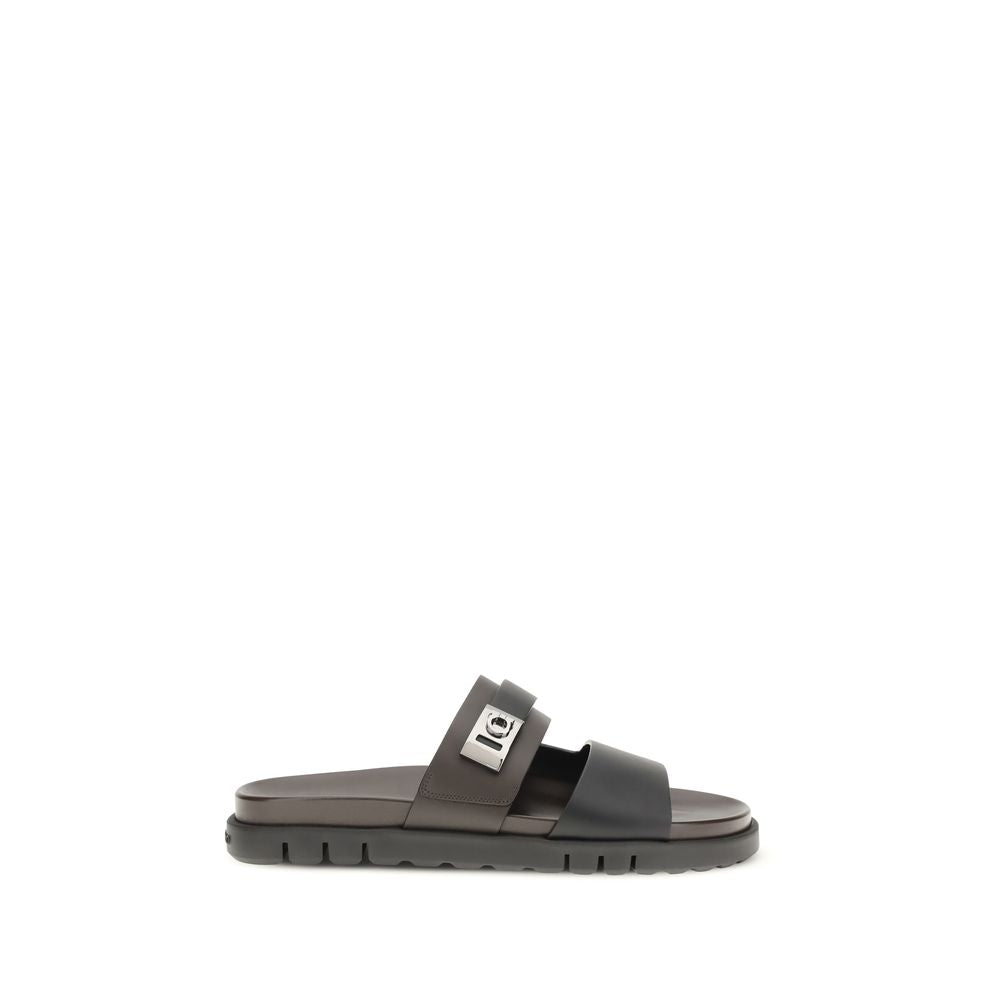 Black Calf Leather Bos Taurus Sandals - ventzia