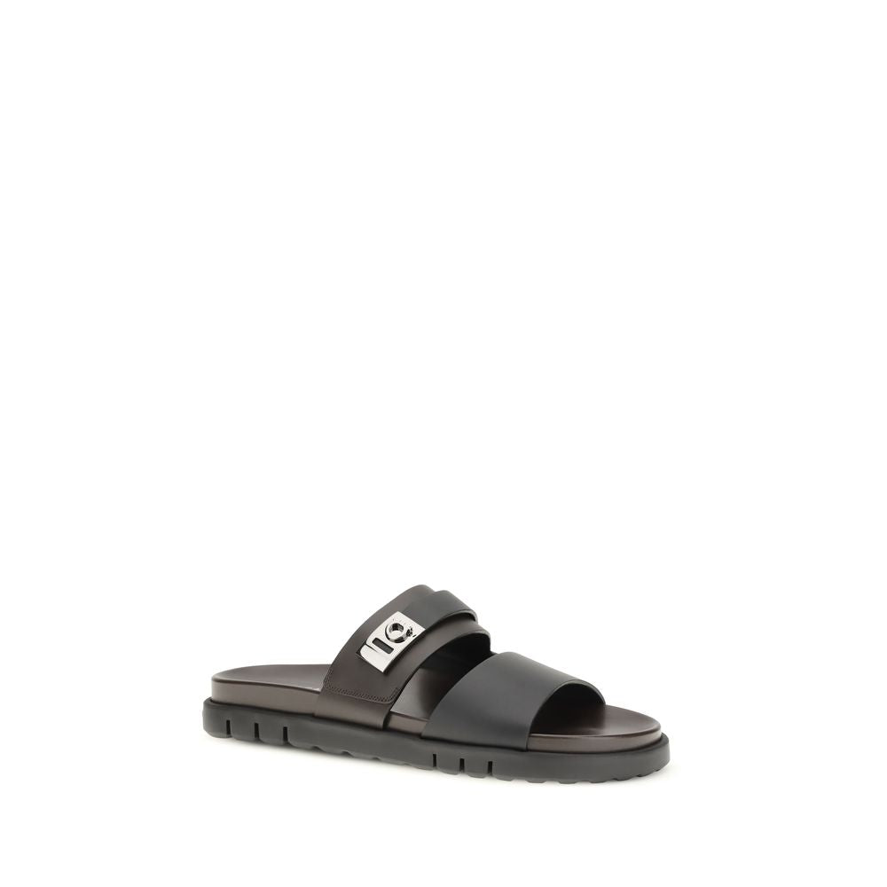 Black Calf Leather Bos Taurus Sandals - ventzia