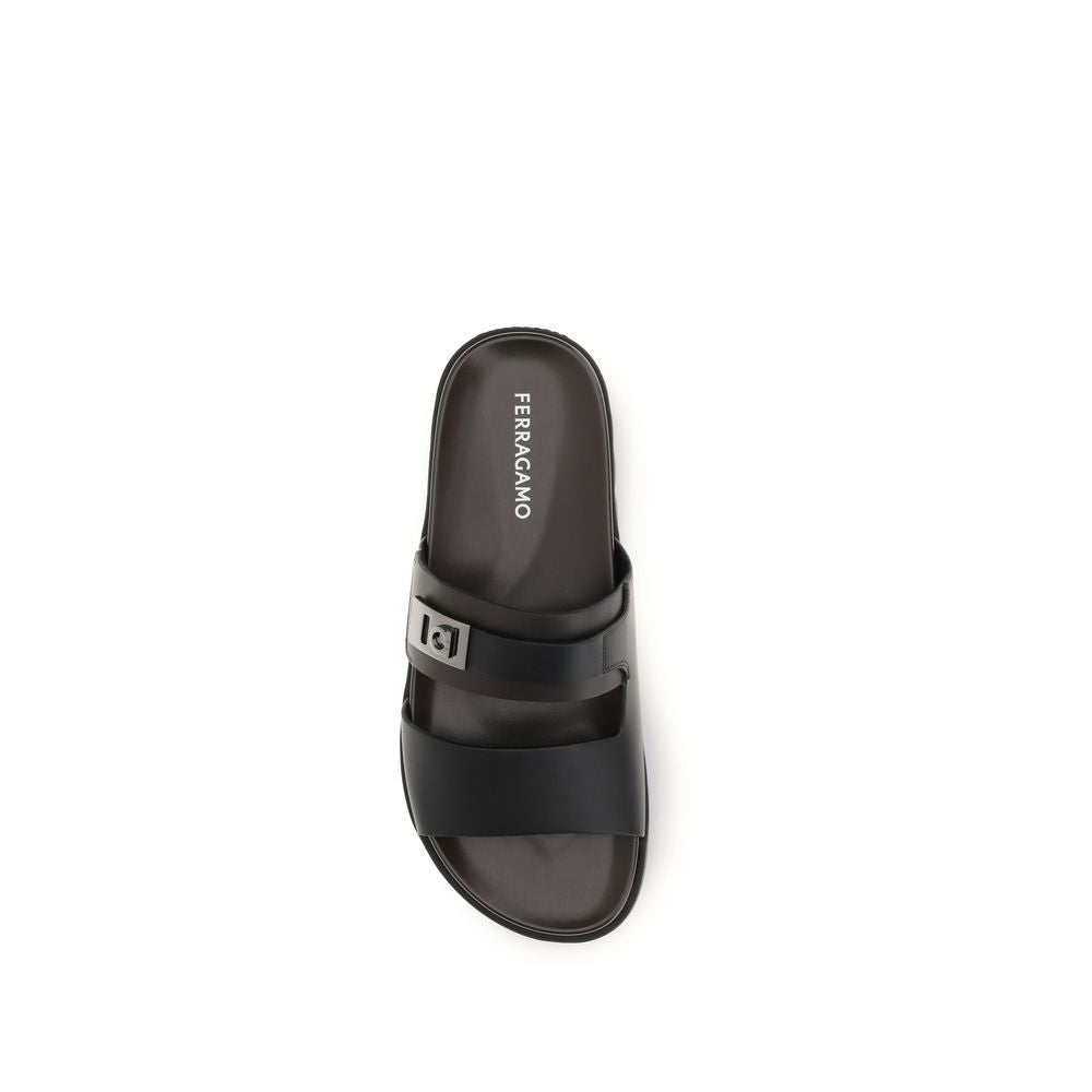 Black Calf Leather Bos Taurus Sandals - ventzia