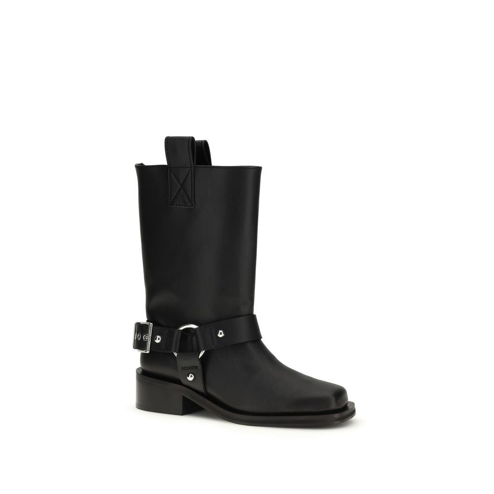 Black Calf Leather Bos Taurus Lace-Up Boots - ventzia