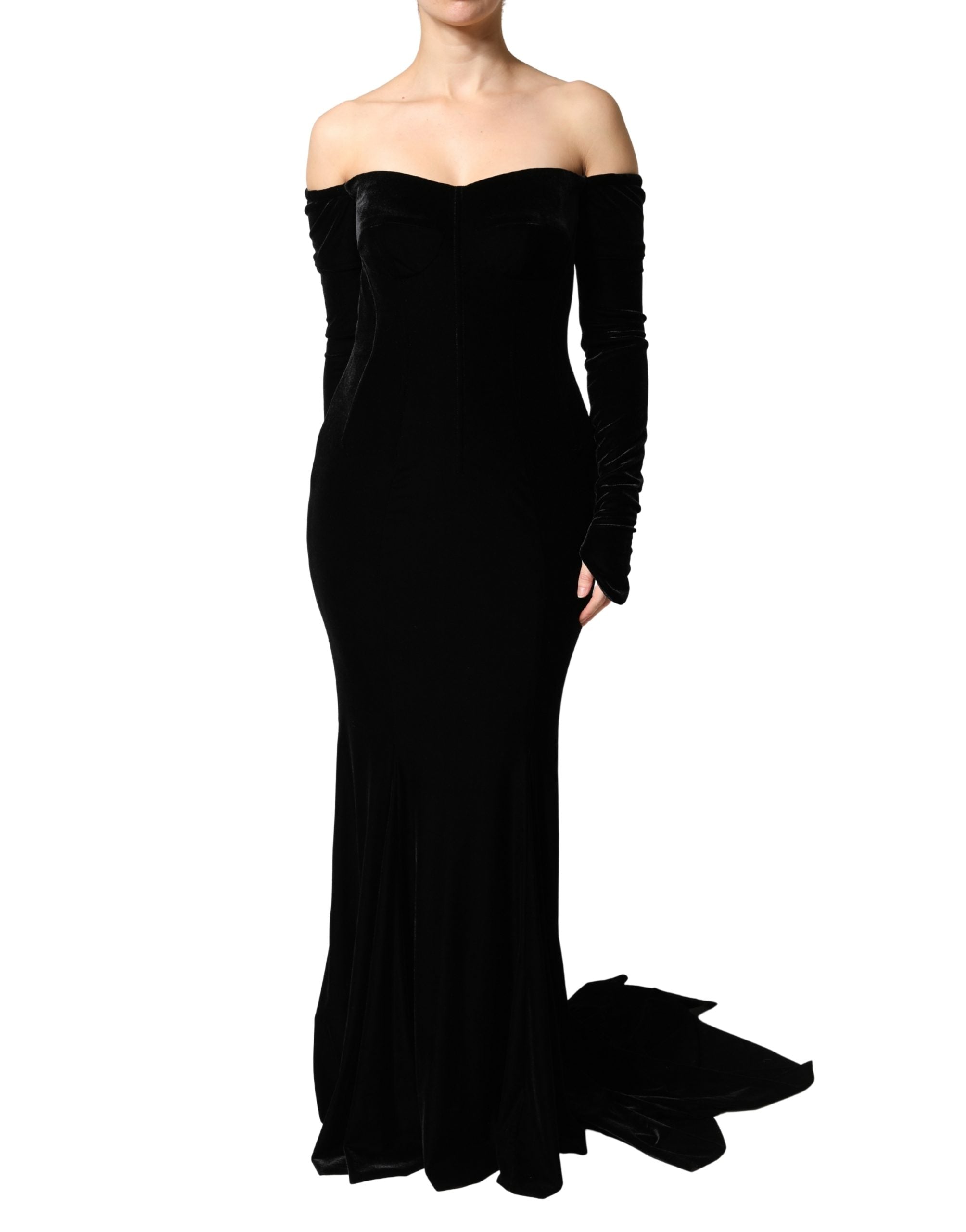 Black Off Shoulder Bodycon Long Gown Dress - ventzia