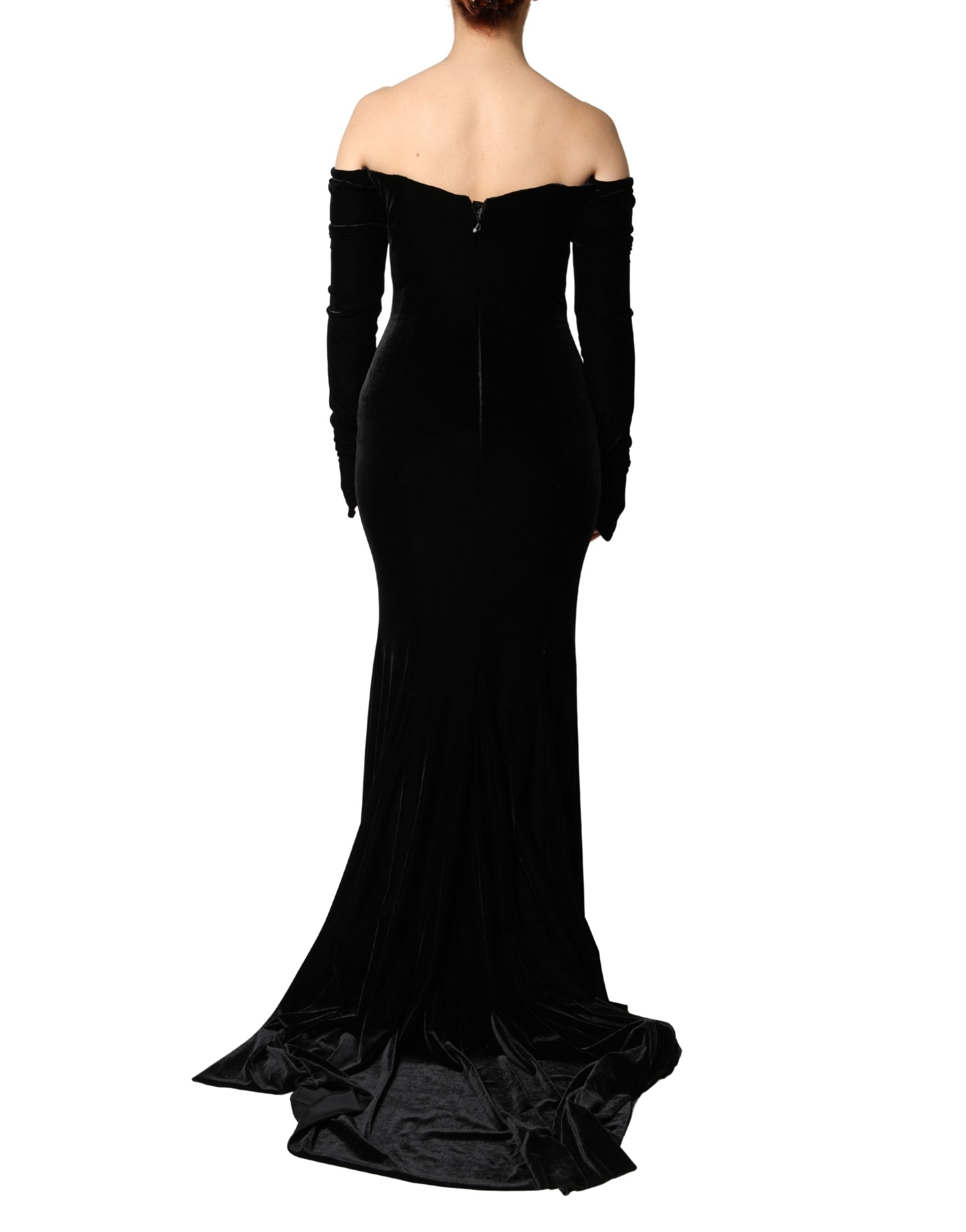 Black Off Shoulder Bodycon Long Gown Dress - ventzia