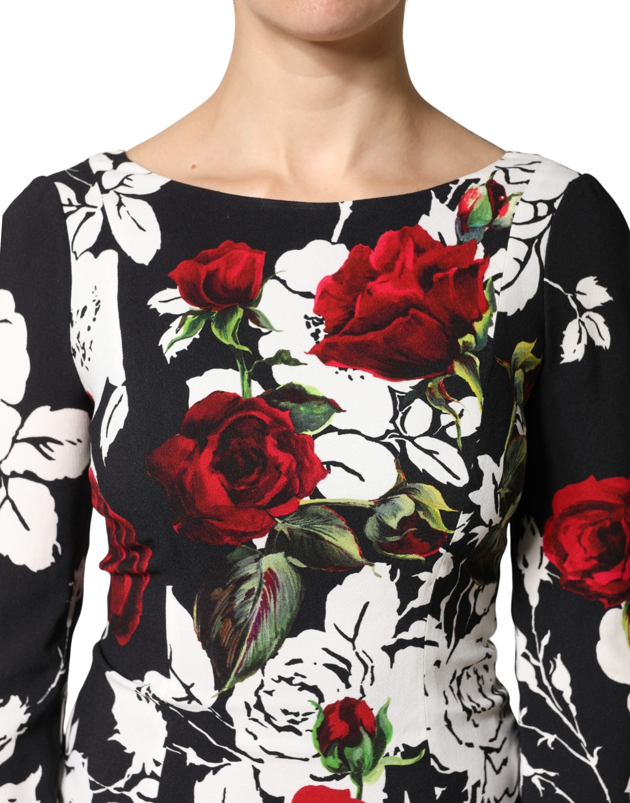 Black Floral Viscose Bodycon Long Gown Dress - ventzia