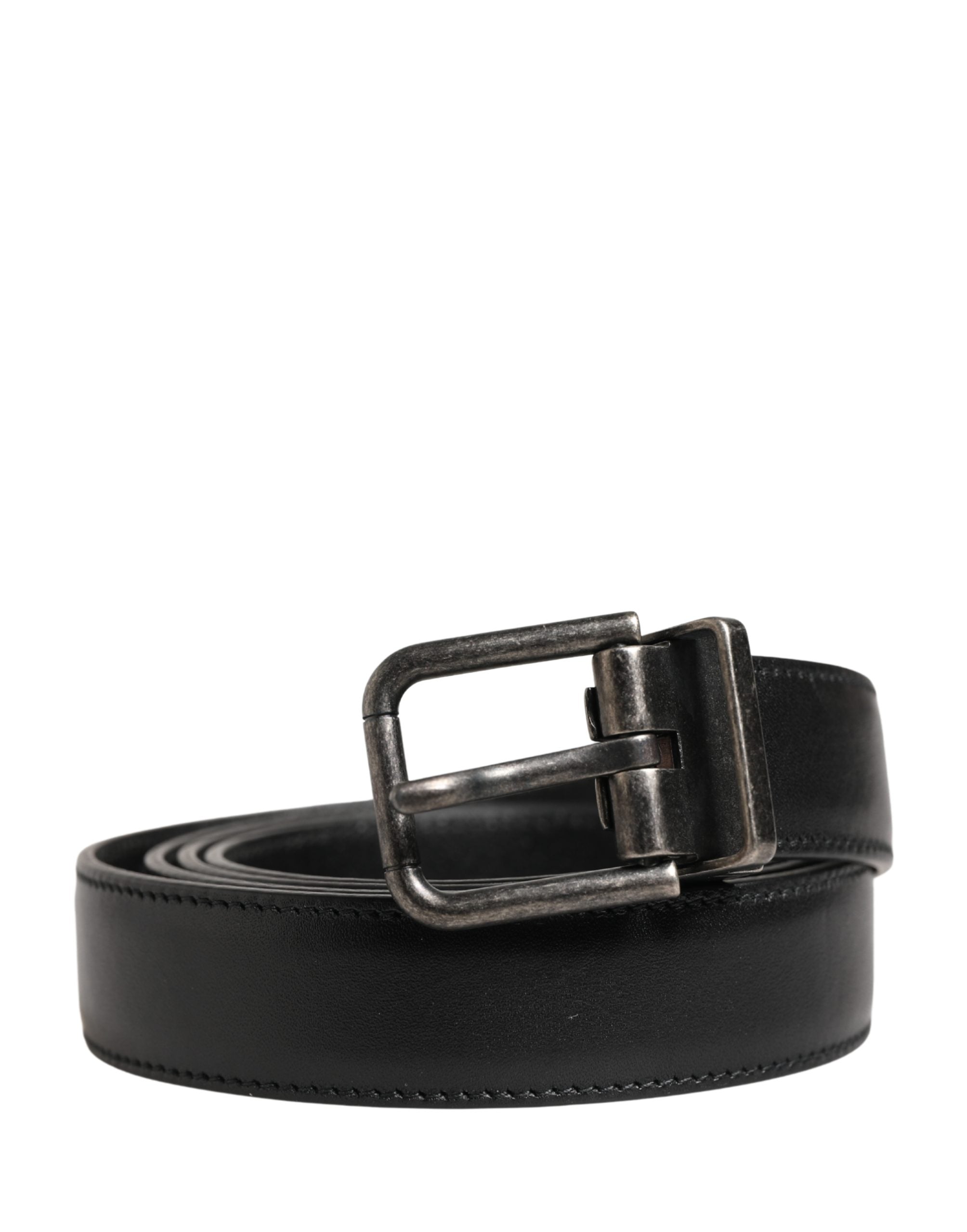 Men Black Classic Leather Metal Buckle Belt - ventzia