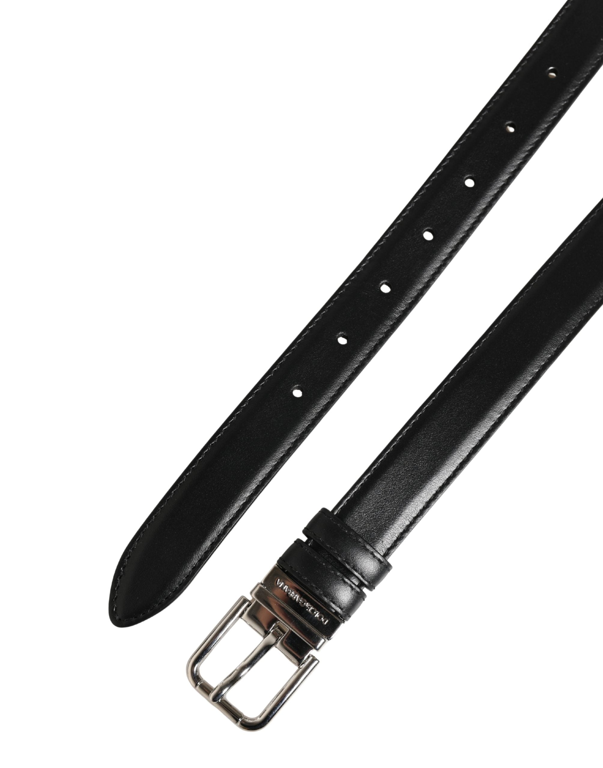 Men Black Classic Leather Metal Buckle Belt - ventzia