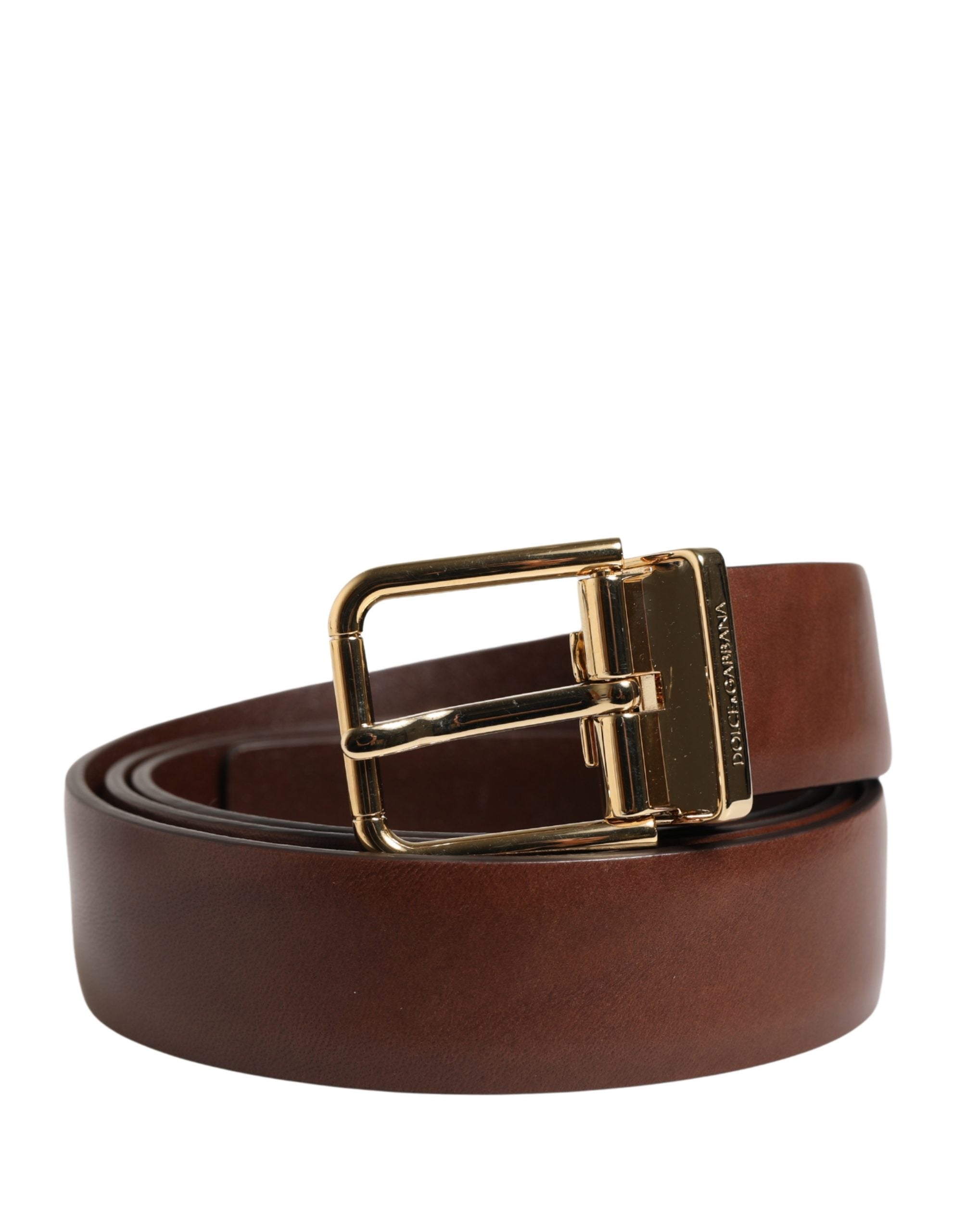 Men Brown Classic Leather Metal Buckle Belt - ventzia