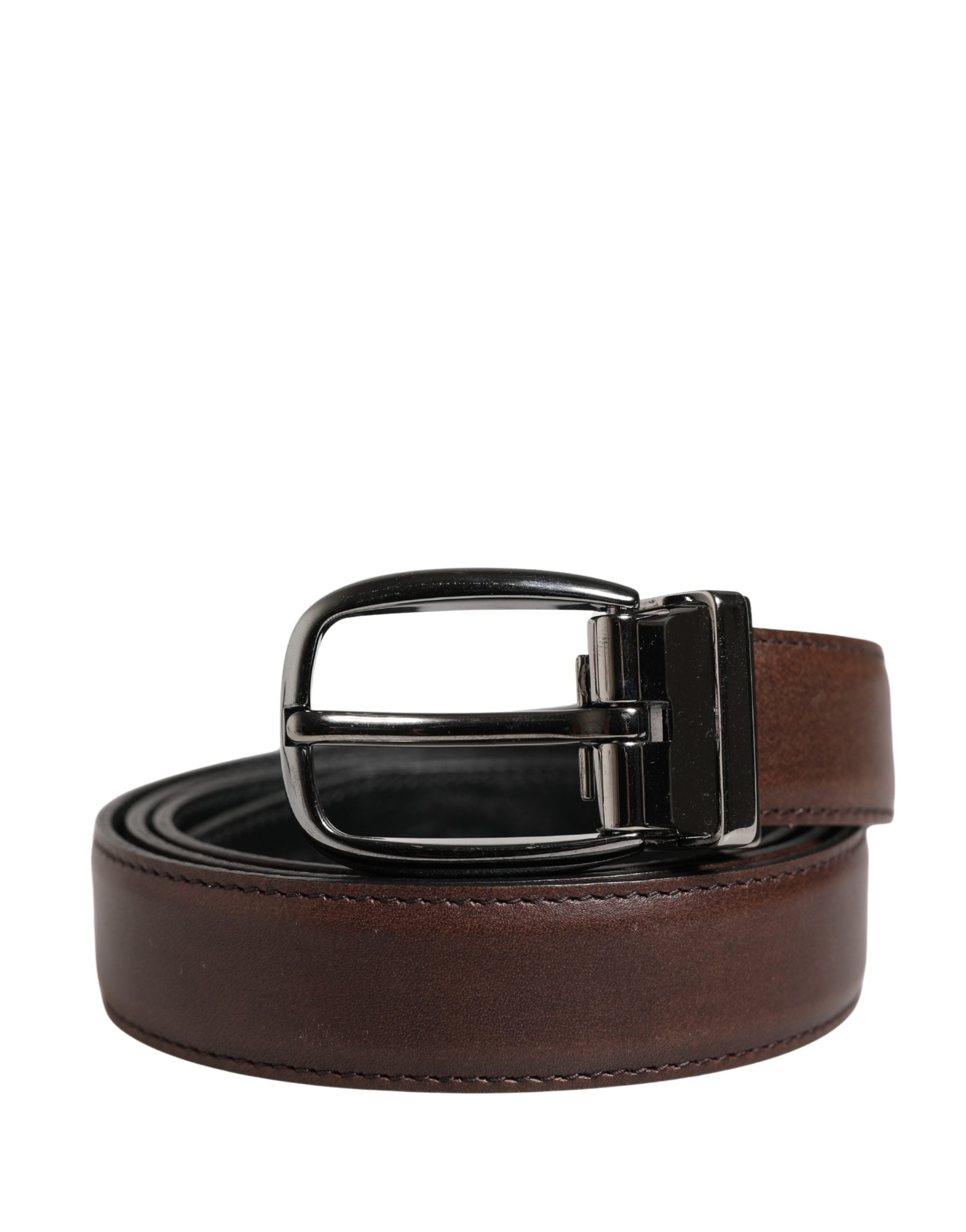 Men Brown Classic Leather Metal Buckle Belt - ventzia