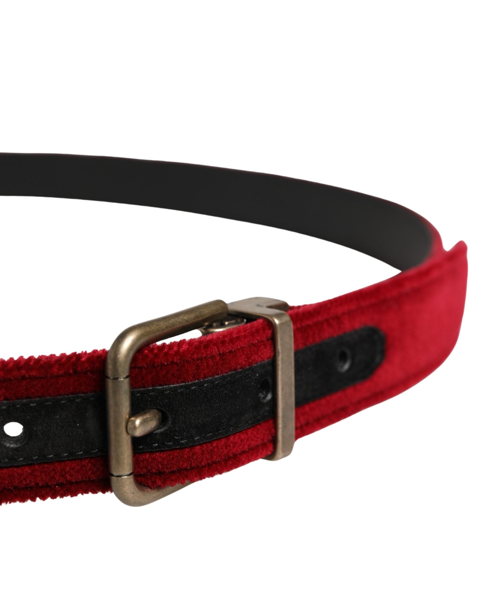 Men Burgundy Velvet Cotton Metal Buckle Belt - ventzia