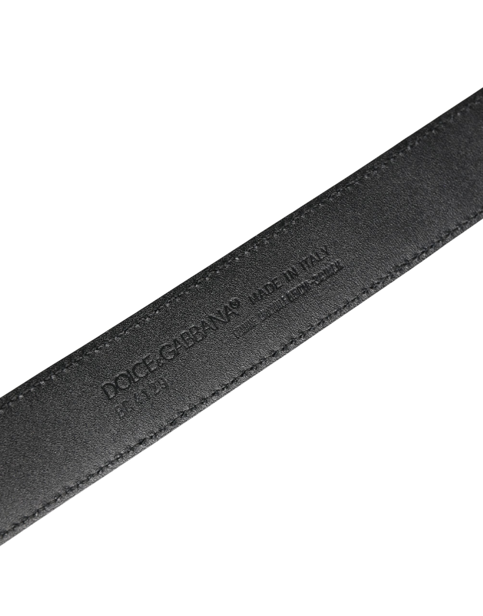 Men Black Exotic Leather Logo Buckle Belt - ventzia