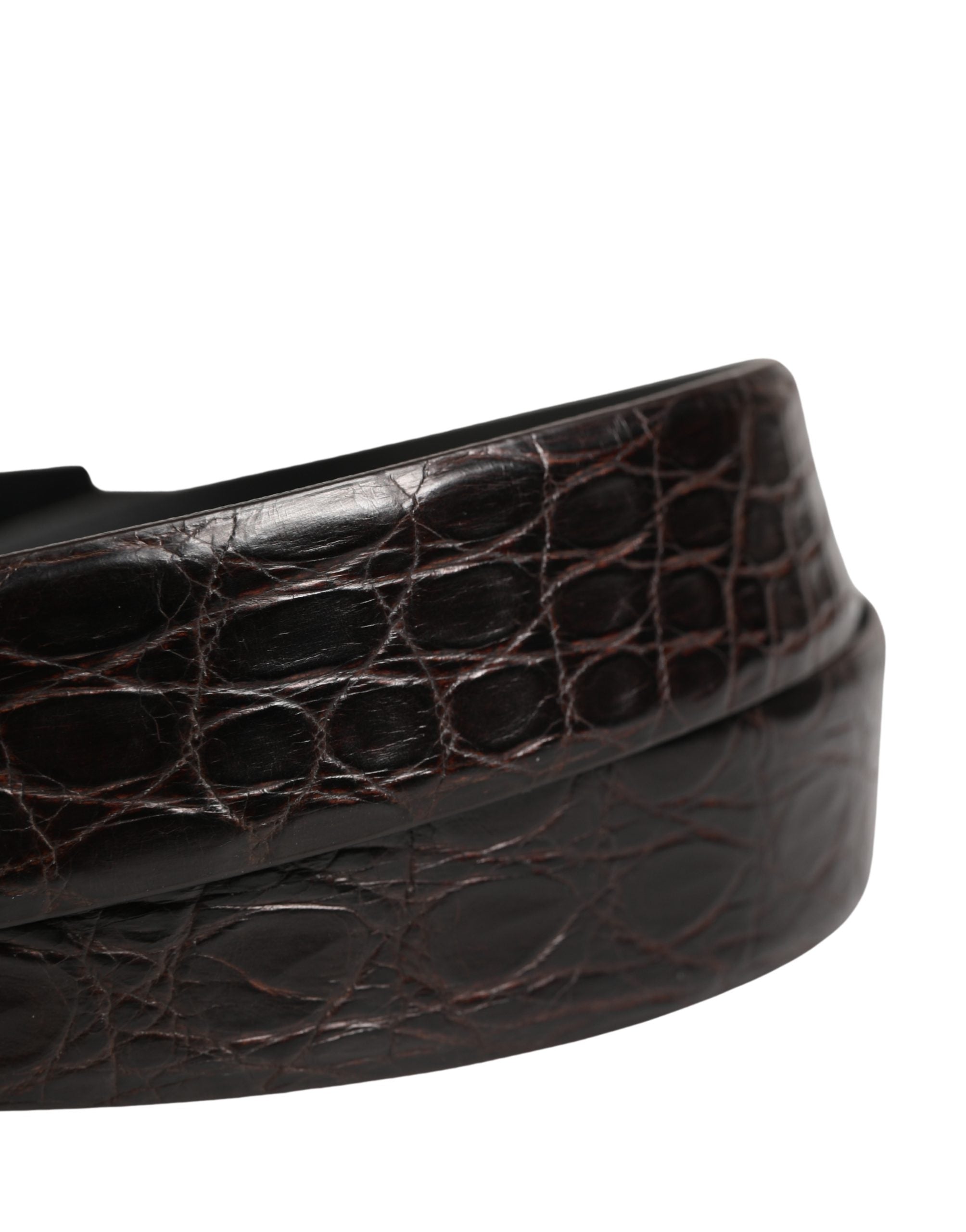 Men Black Exotic Leather Logo Buckle Belt - ventzia