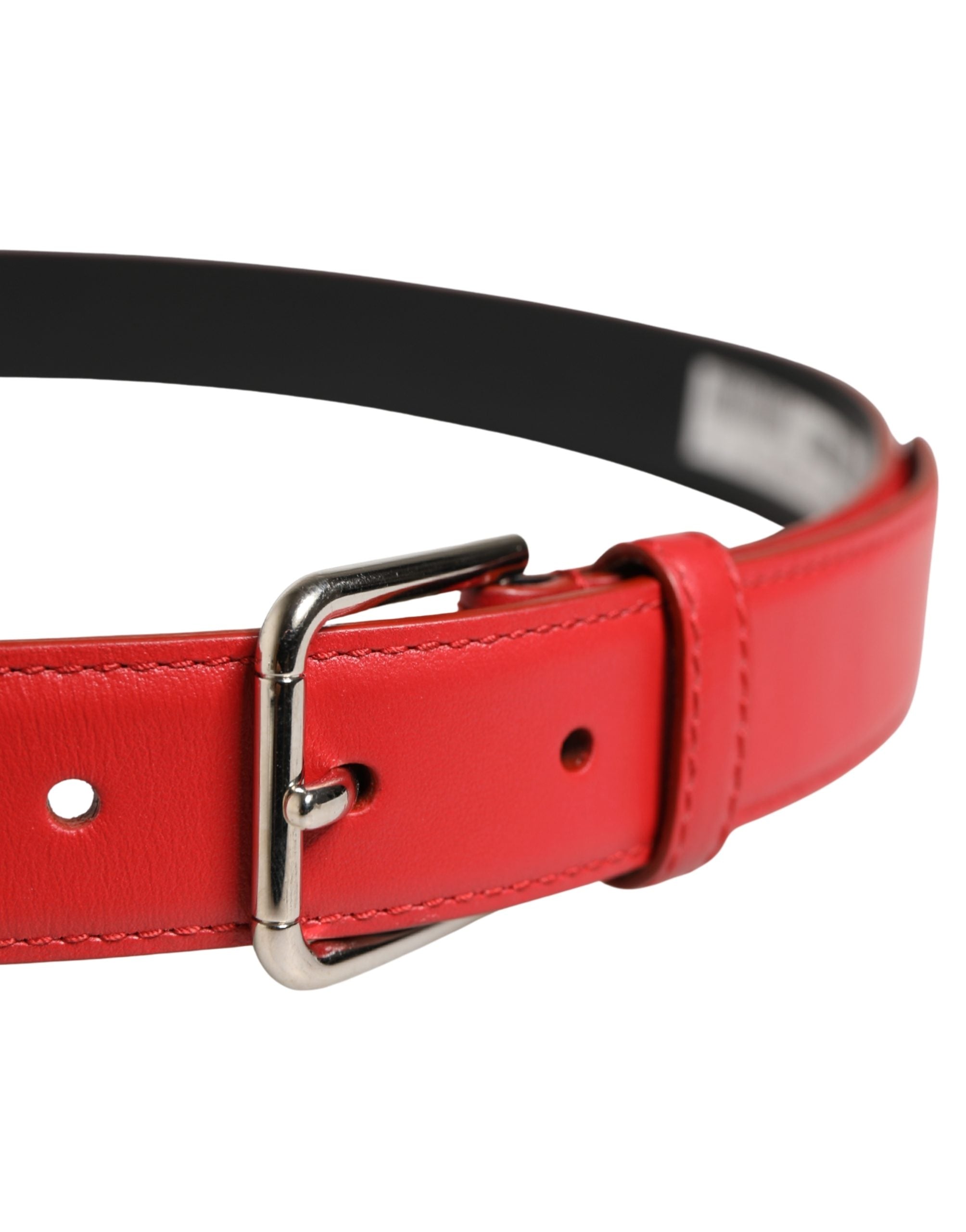Men Beige Red Woven Leather Metal Buckle Belt - ventzia