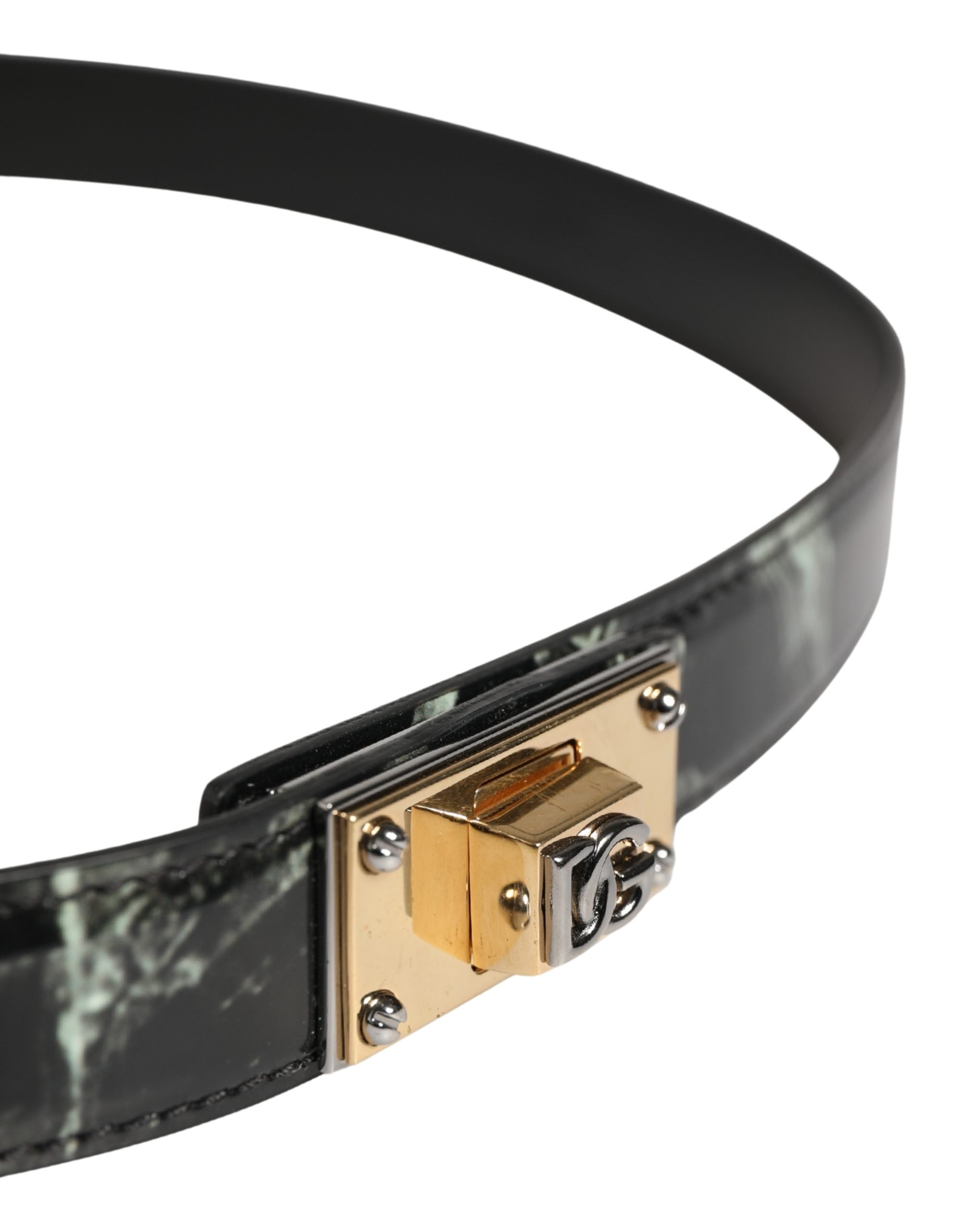 Men Black Marble Leather DG Logo Buckle Belt - ventzia