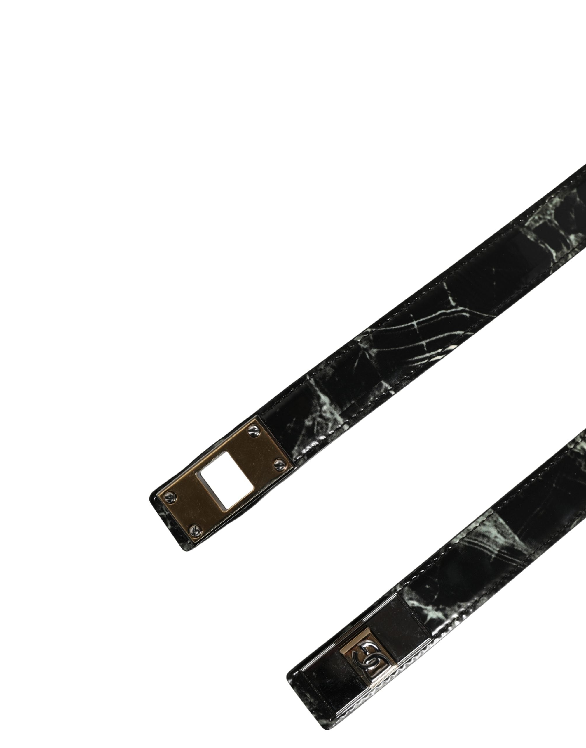 Men Black Marble Leather DG Logo Buckle Belt - ventzia