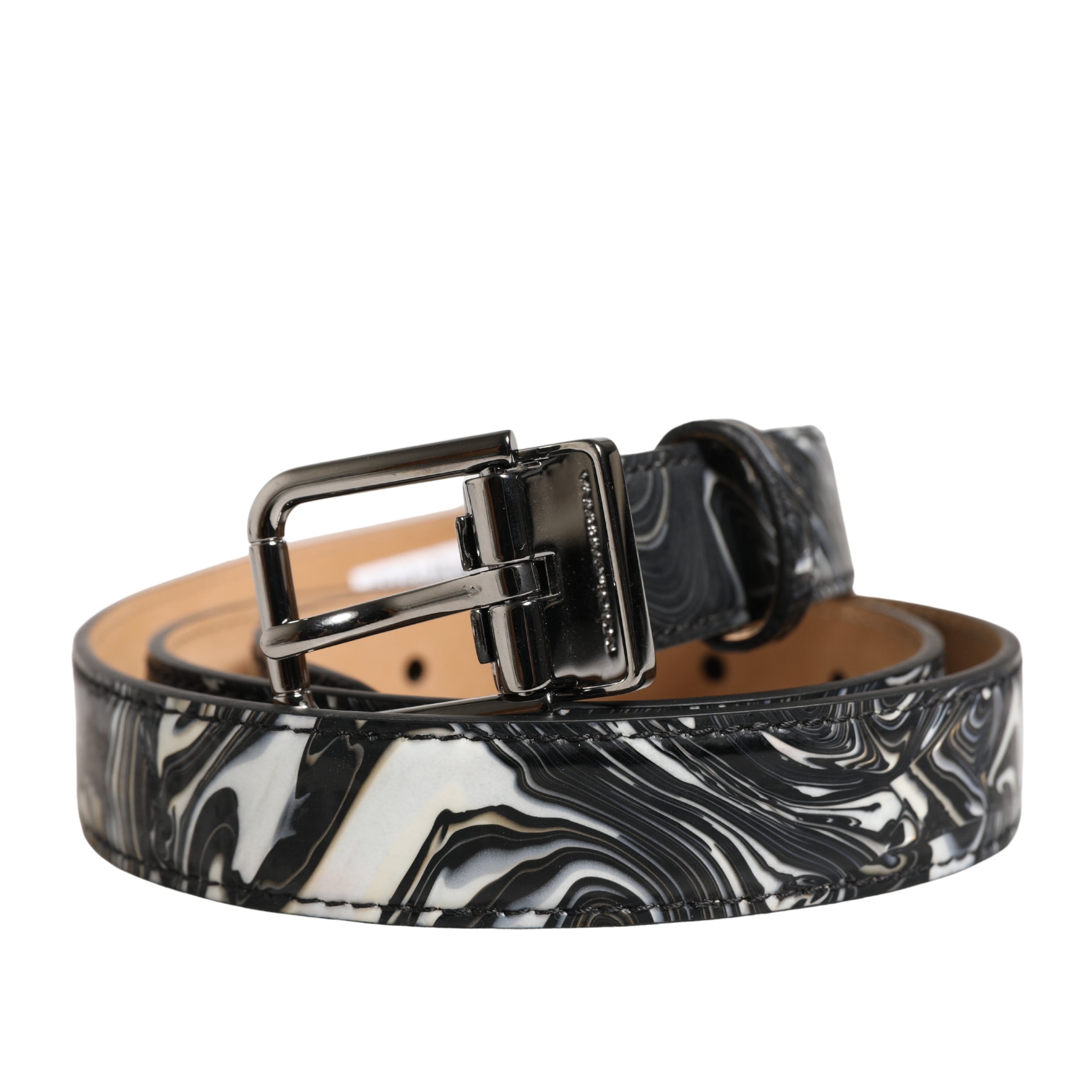 Men Black Marble Leather Metal Buckle Belt - ventzia