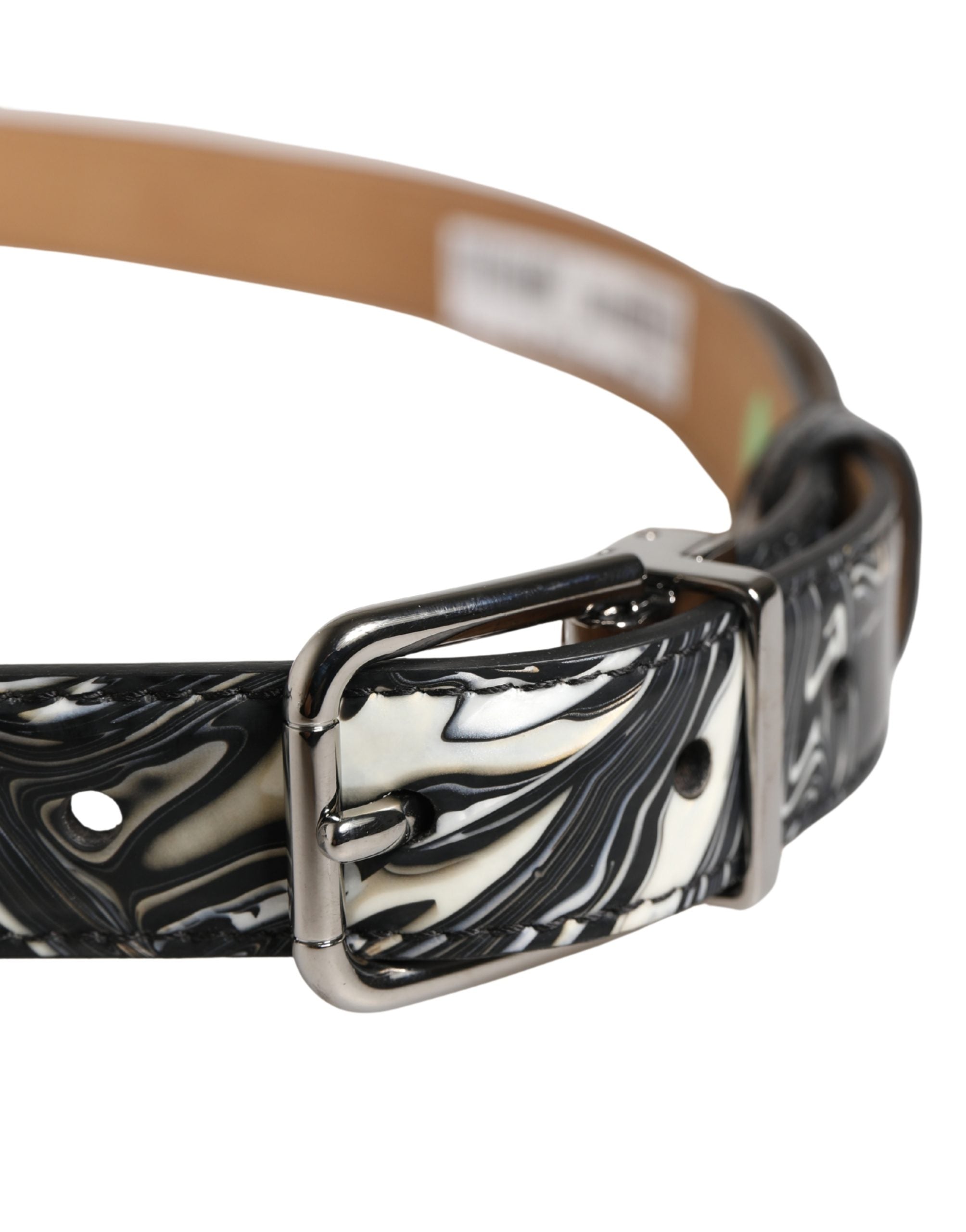 Men Black Marble Leather Metal Buckle Belt - ventzia