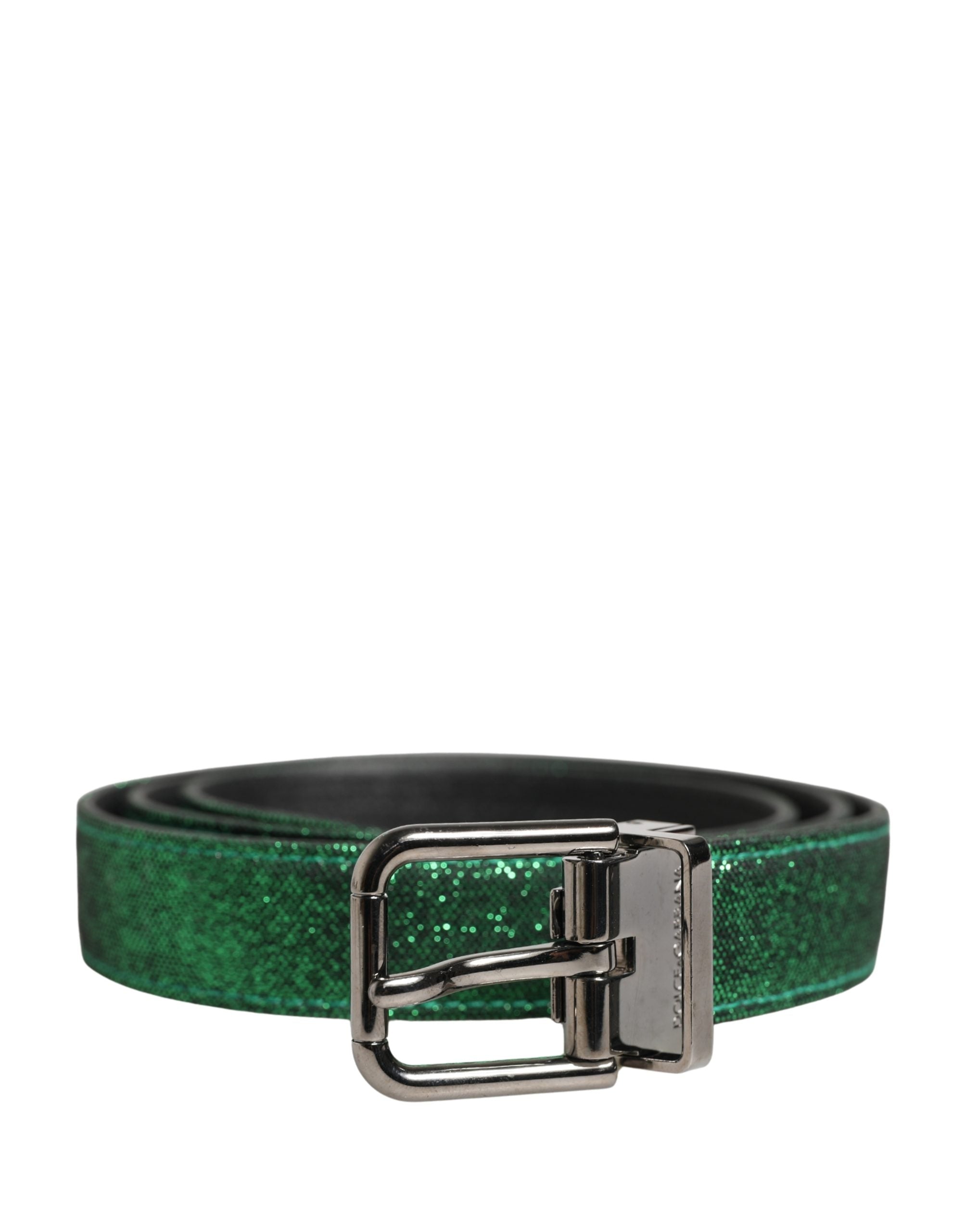 Men Green Lurex Polyester Metal Buckle Belt - ventzia
