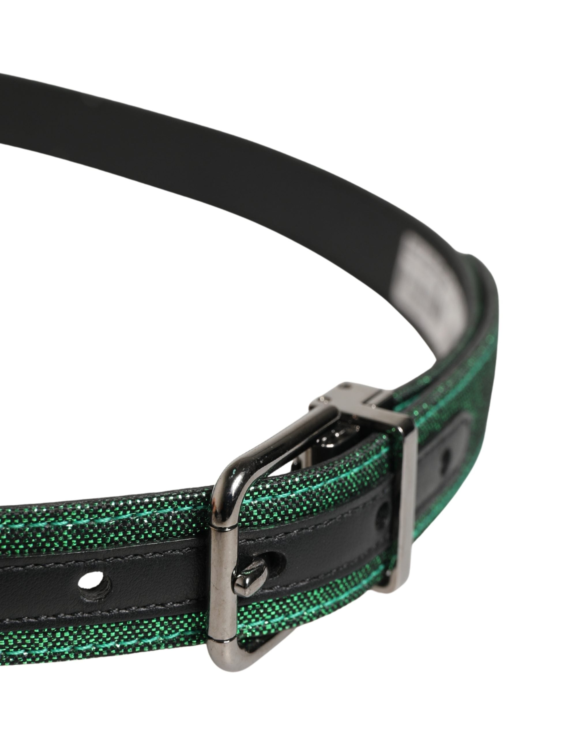 Men Green Lurex Polyester Metal Buckle Belt - ventzia