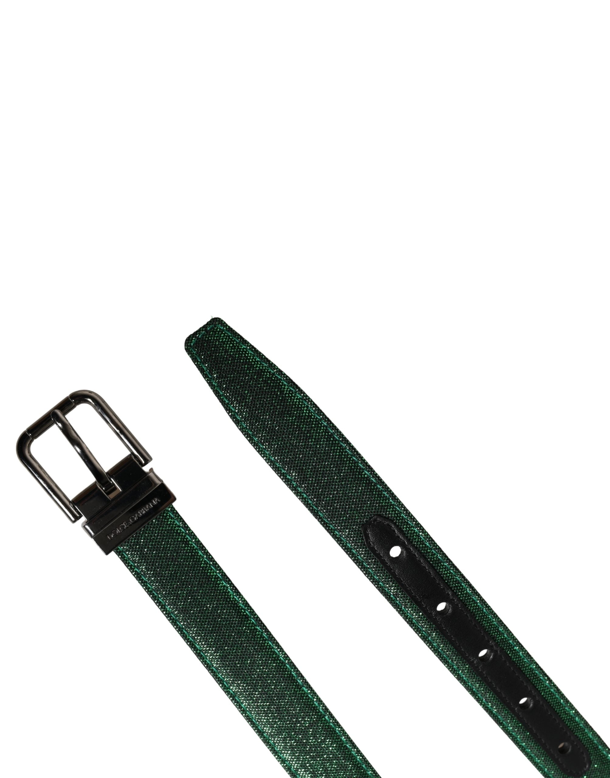 Men Green Lurex Polyester Metal Buckle Belt - ventzia