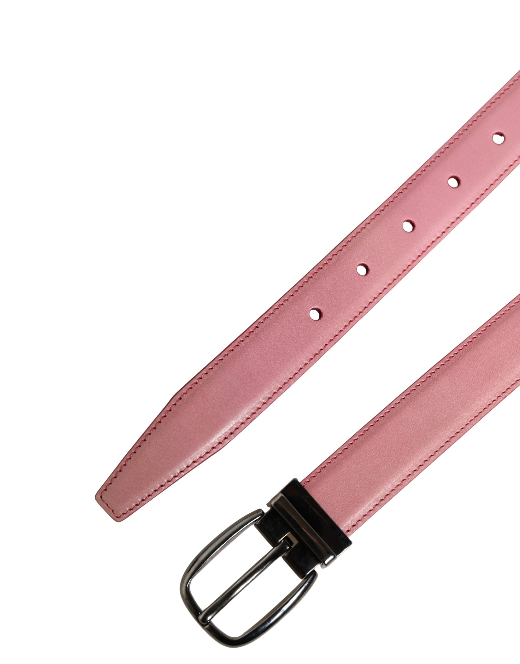 Men Pink Classic Leather Metal Buckle Belt - ventzia