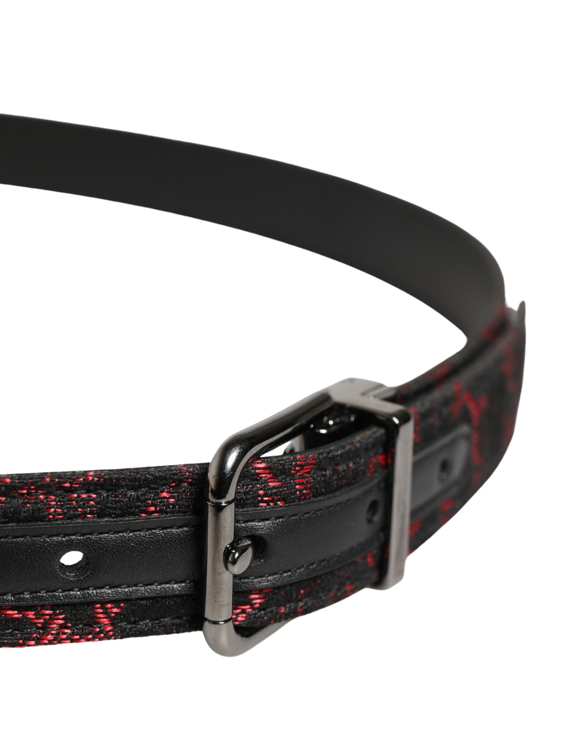 Black Red Polyester Silver Metal Buckle Belt - ventzia