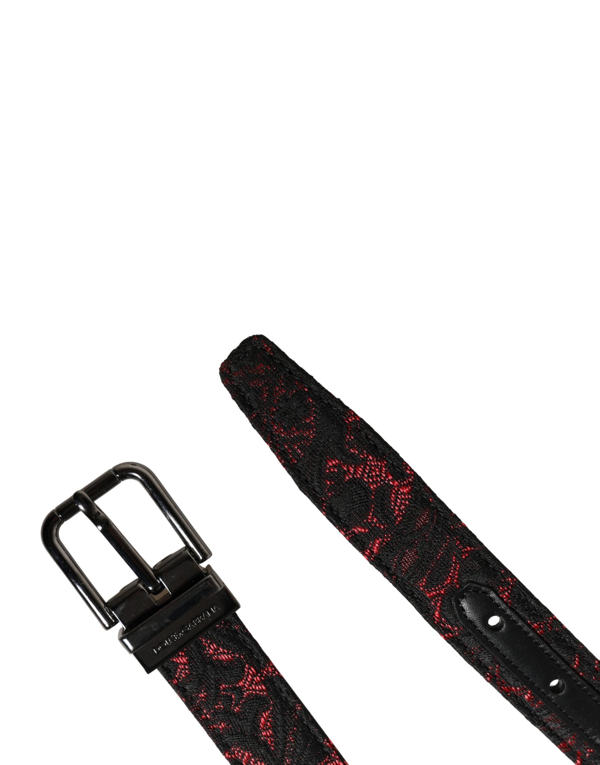 Black Red Polyester Silver Metal Buckle Belt - ventzia