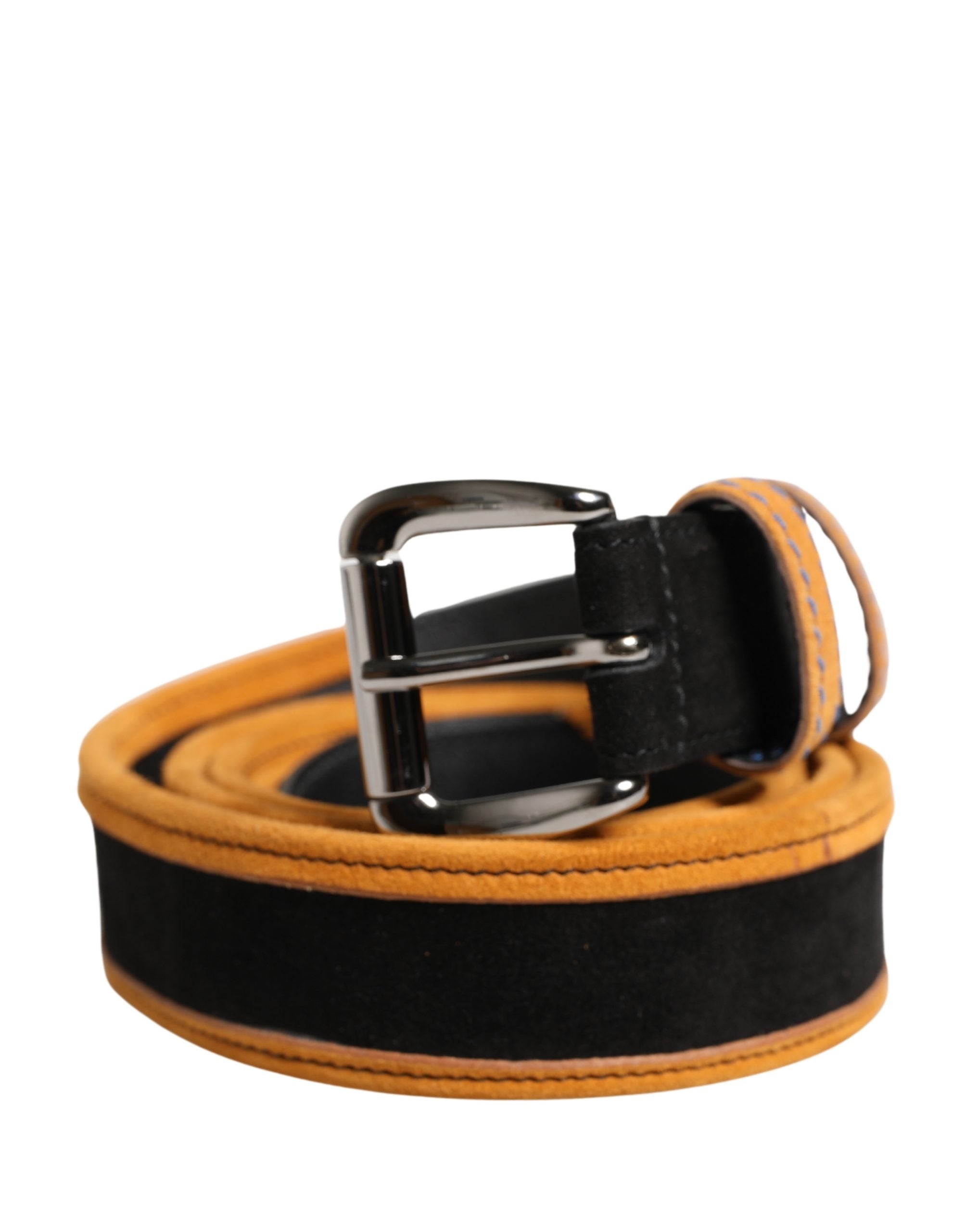 Men Black Orange Polyester Metal Buckle Belt - ventzia