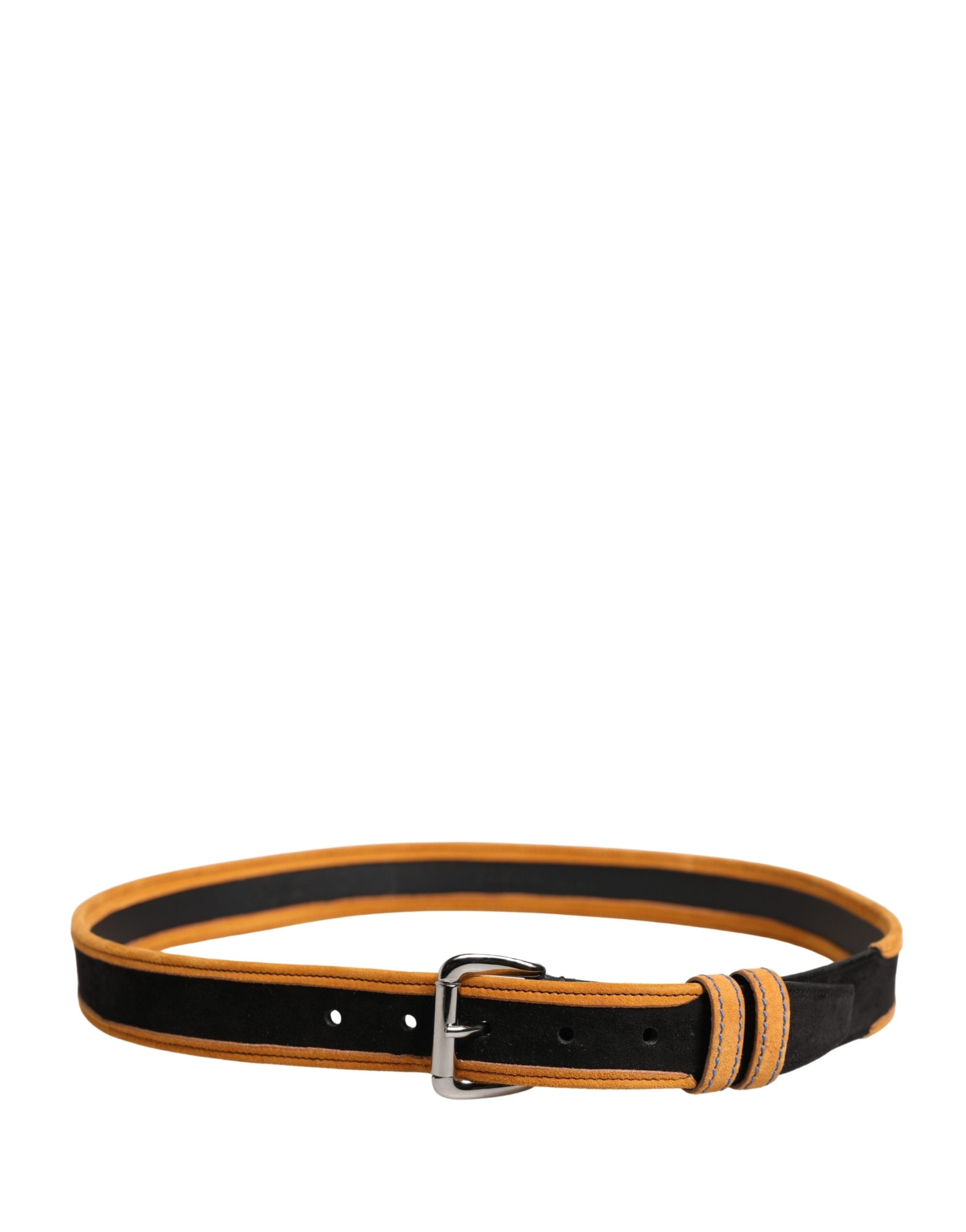 Men Black Orange Polyester Metal Buckle Belt - ventzia