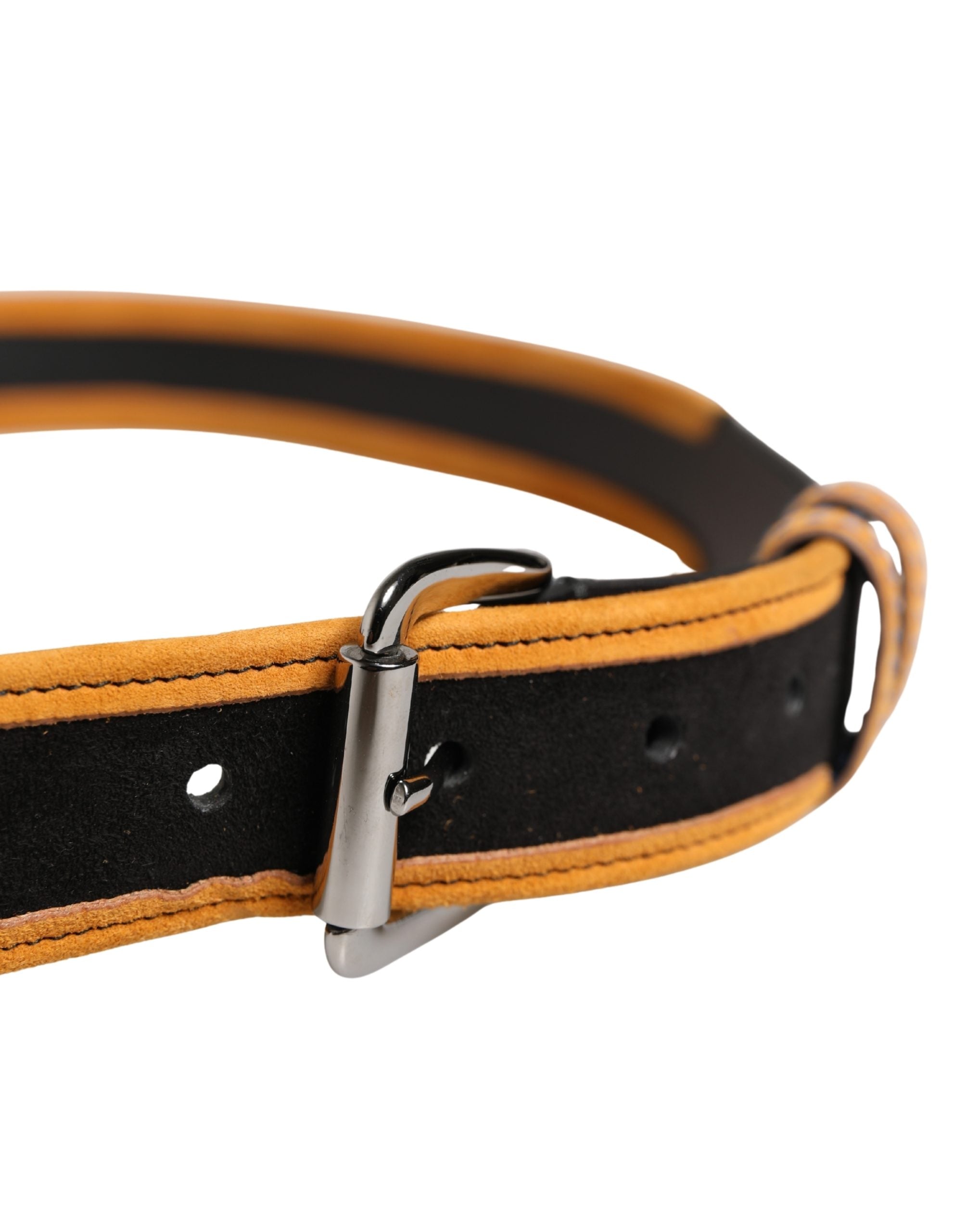 Men Black Orange Polyester Metal Buckle Belt - ventzia