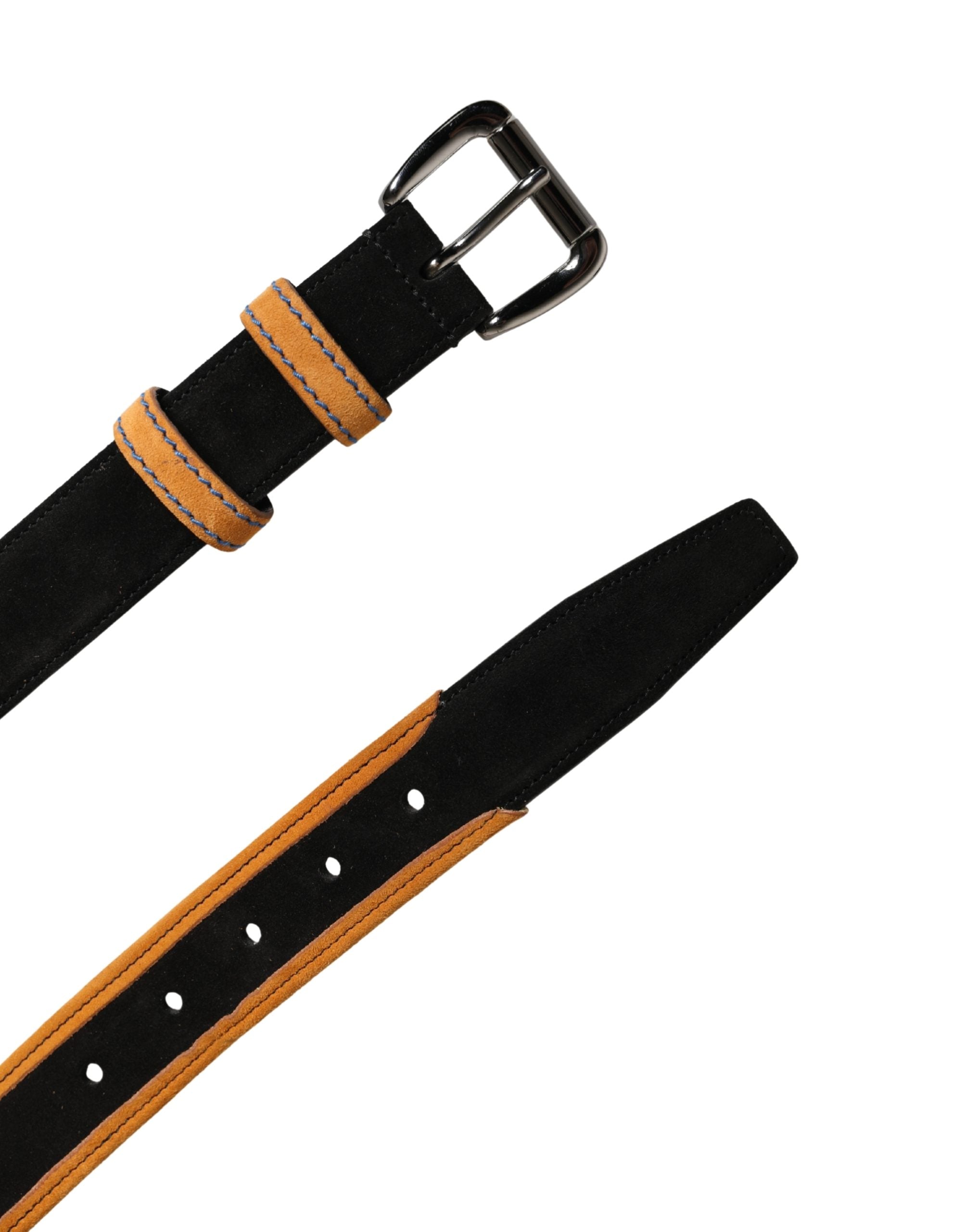 Men Black Orange Polyester Metal Buckle Belt - ventzia