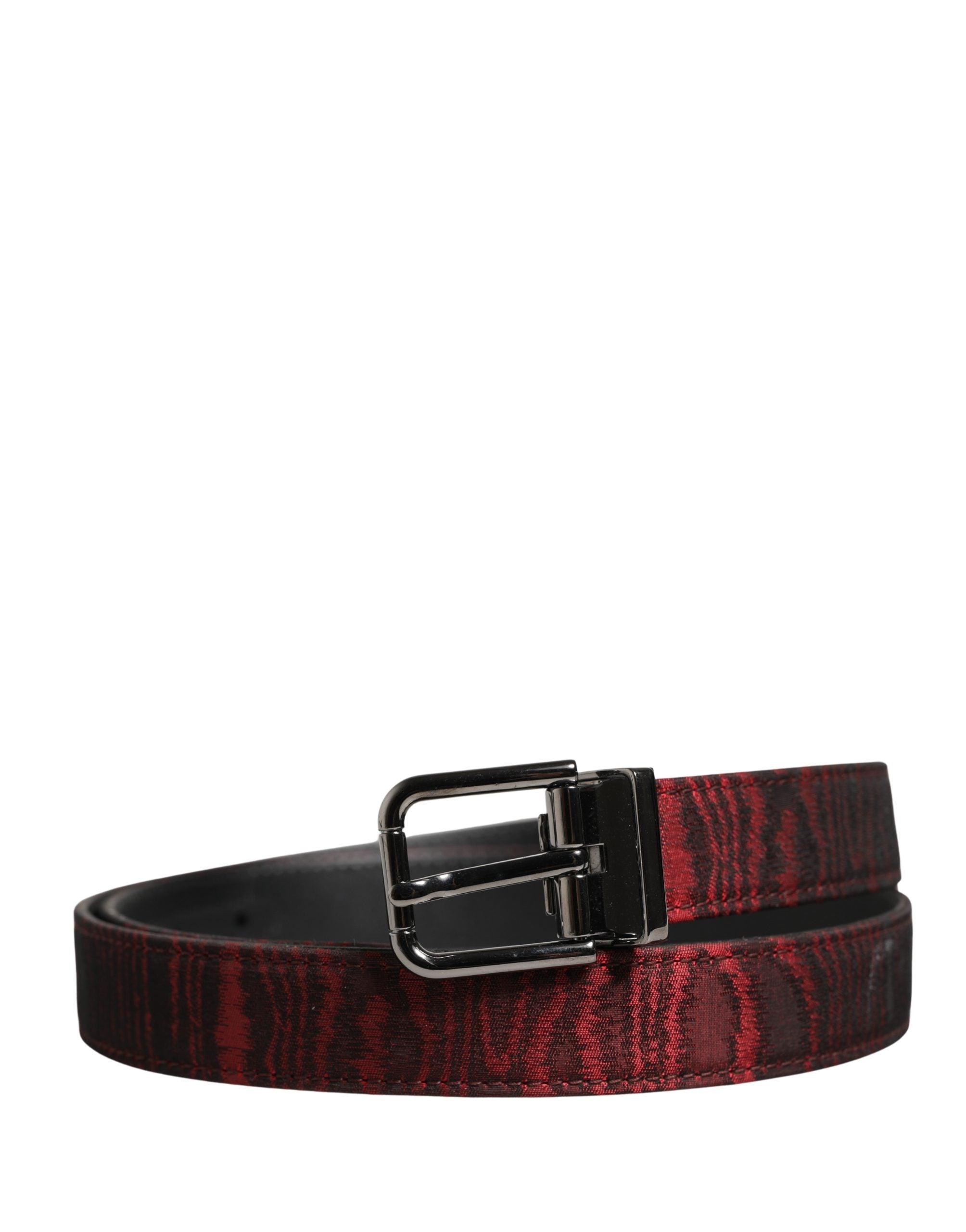 Men Red Jacquard Acetate Metal Buckle Belt - ventzia