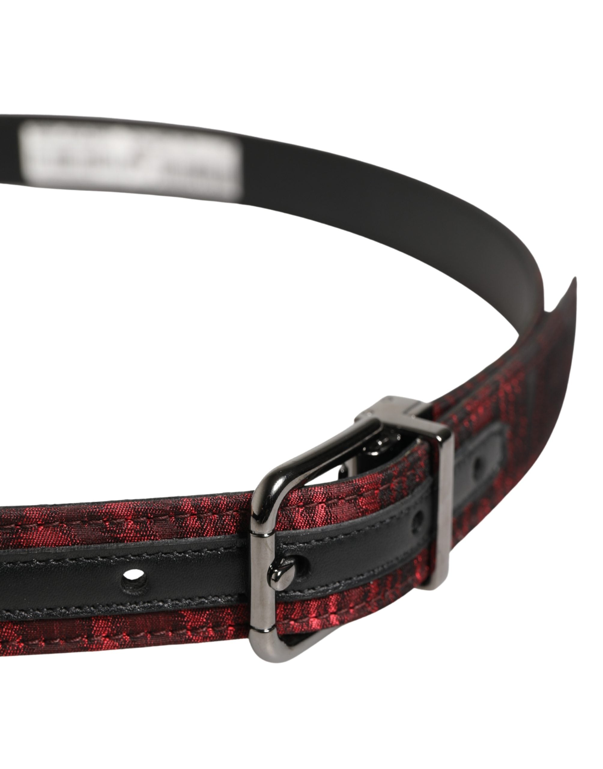 Men Red Jacquard Acetate Metal Buckle Belt - ventzia