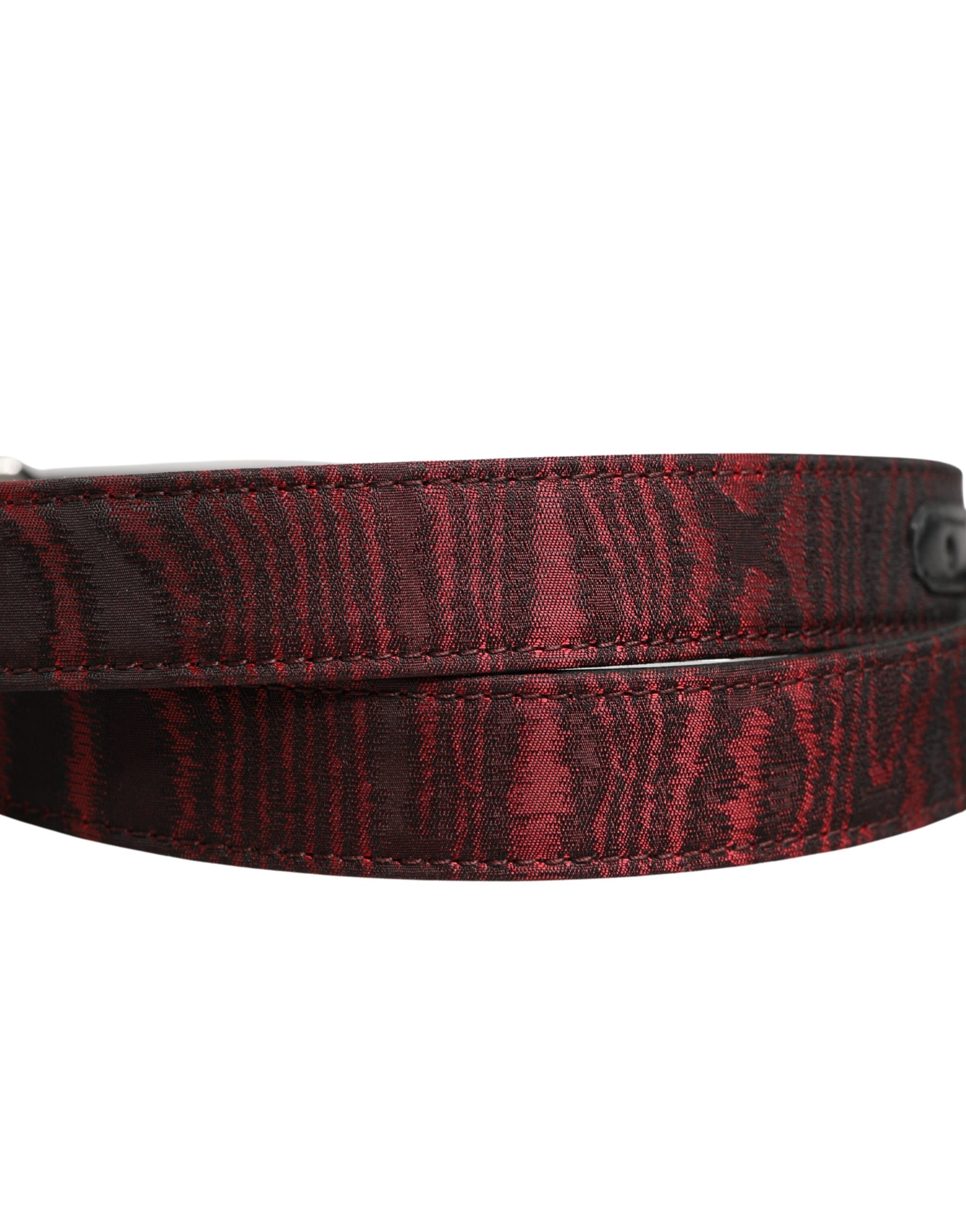 Men Red Jacquard Acetate Metal Buckle Belt - ventzia
